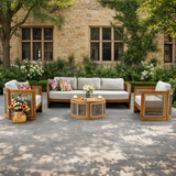 CAVEN 5-Seater Solid Wood Garden Sofa Set - 4-Piece Outdoor Sofa Set with Cushions