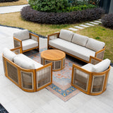 CAVEN 7-Seater Solid Wood Garden Sofa Set - 5-Piece Outdoor Sofa Set with Cushions