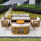 CAVEN 7-Seater Solid Wood Garden Sofa Set - 5-Piece Outdoor Sofa Set with Cushions