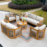 CAVEN 7-Seater Solid Wood Garden Sofa Set - 5-Piece Outdoor Sofa Set with Cushions