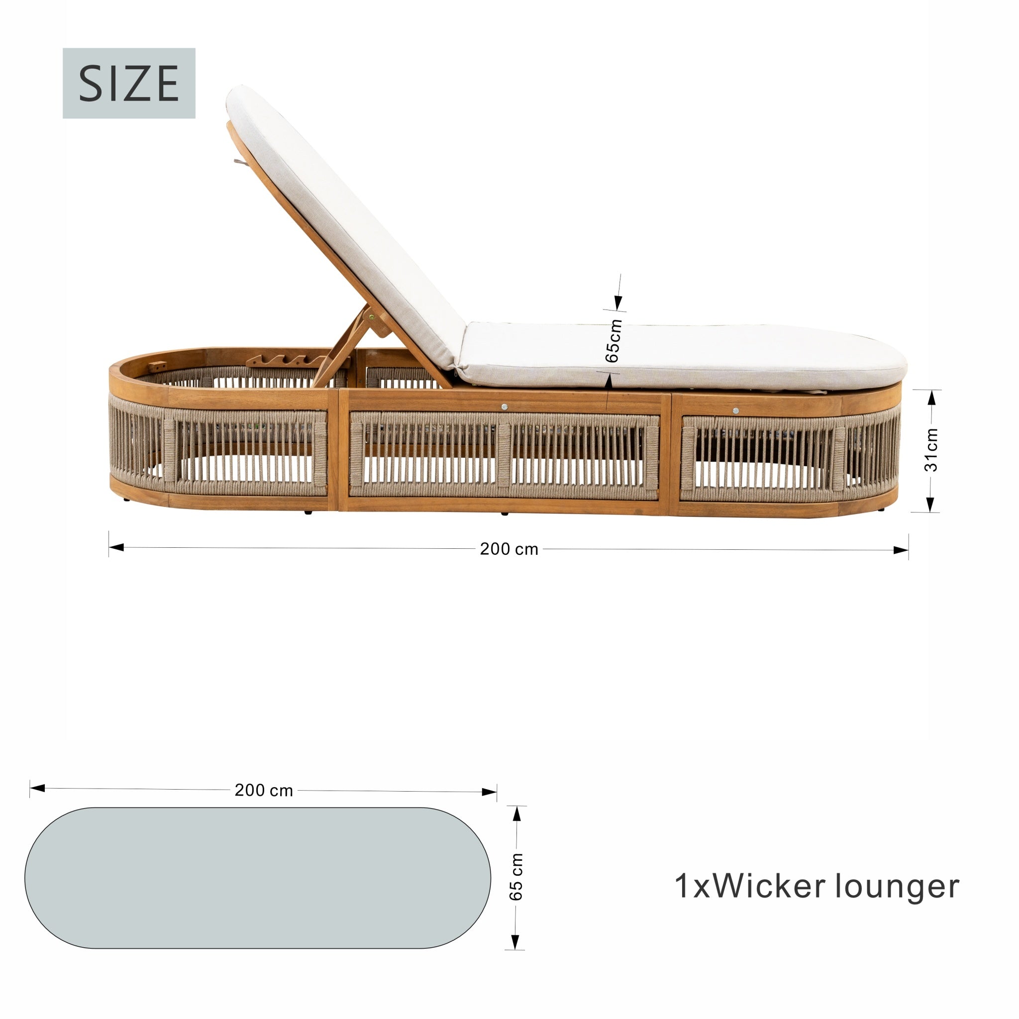 CAVEN Solid Wood Adjustable Sun Lounger Set with Side Tables