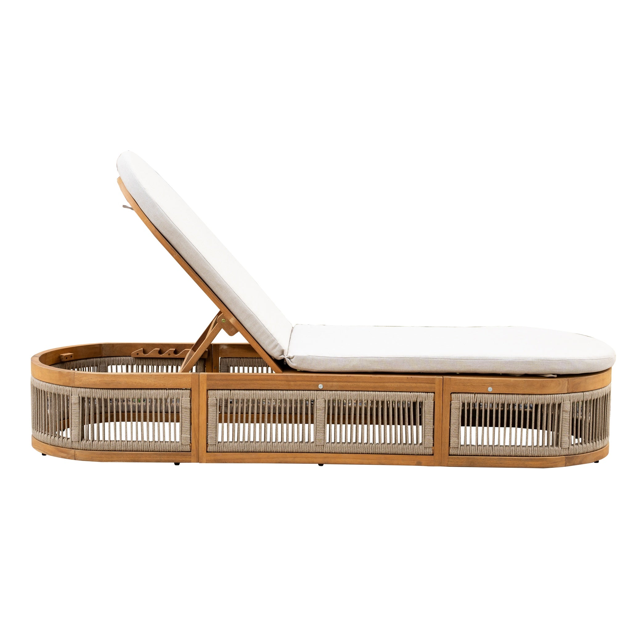 CAVEN Solid Wood Adjustable Sun Lounger Set with Side Tables