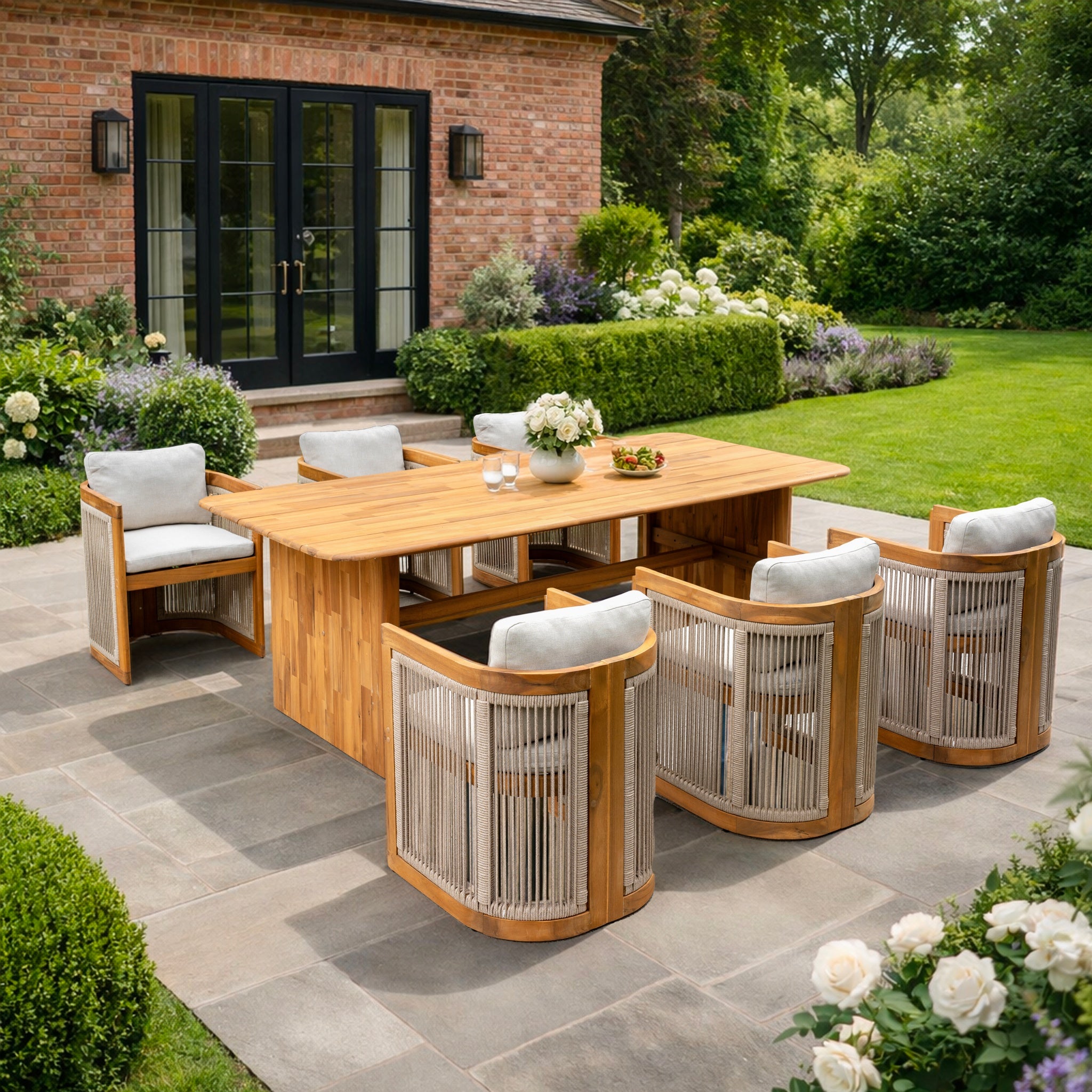 CAVEN Solid Wood Outdoor Dining Set with 2.2m Table & Chairs