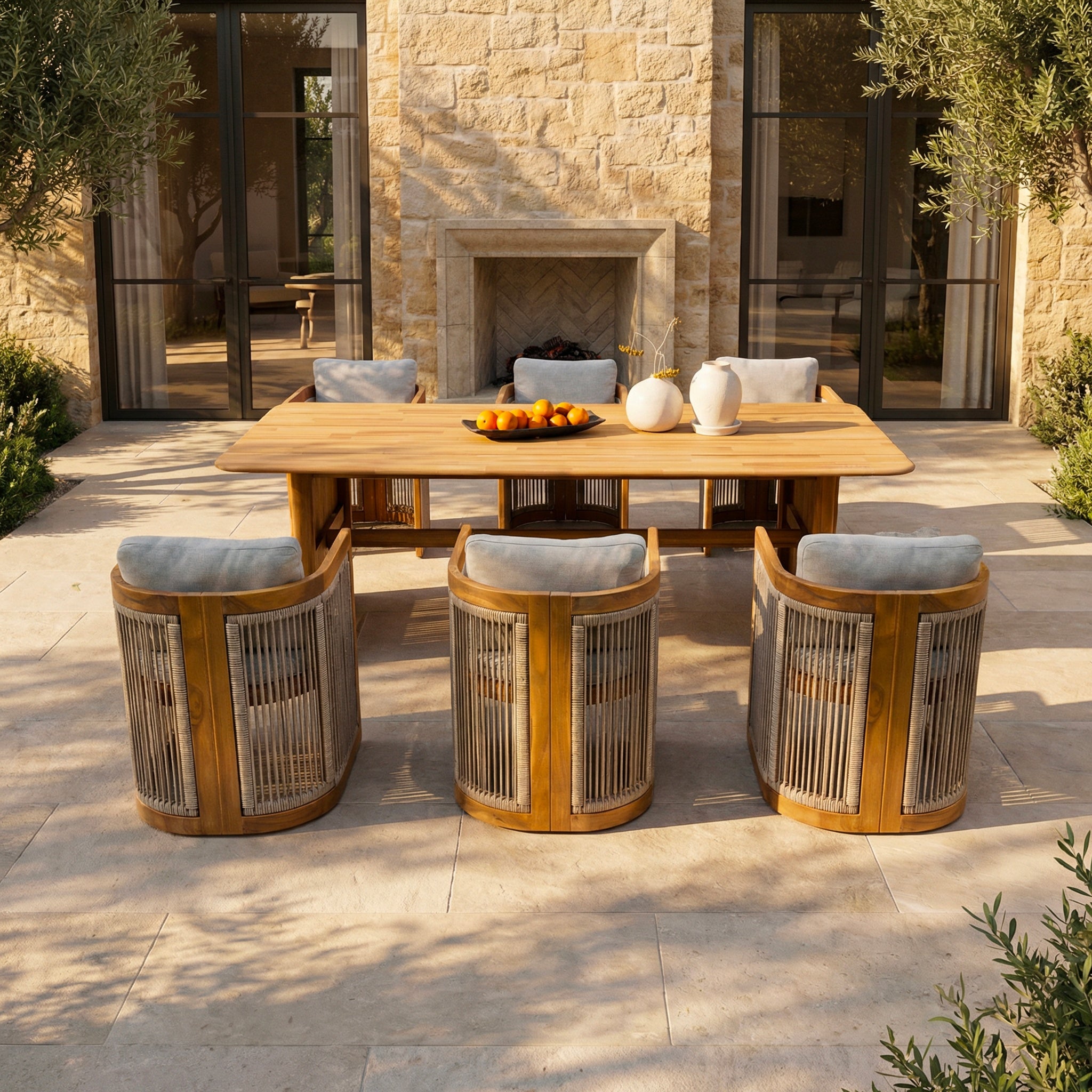 CAVEN Solid Wood Outdoor Dining Set with 2.2m Table & Chairs
