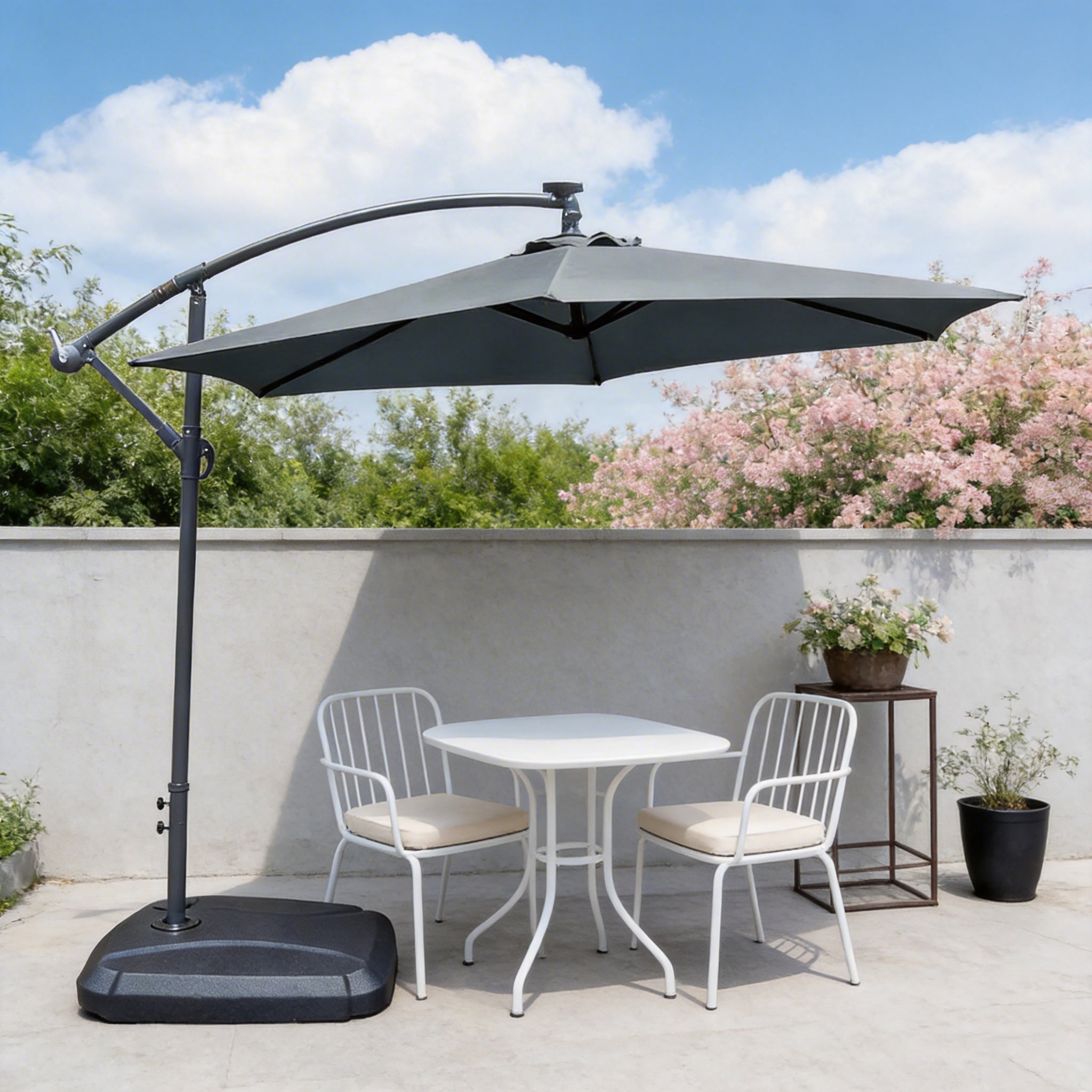 Cantilever Garden Parasol with Steel Frame – 8 Rib, Vented Canopy & Weighted Base