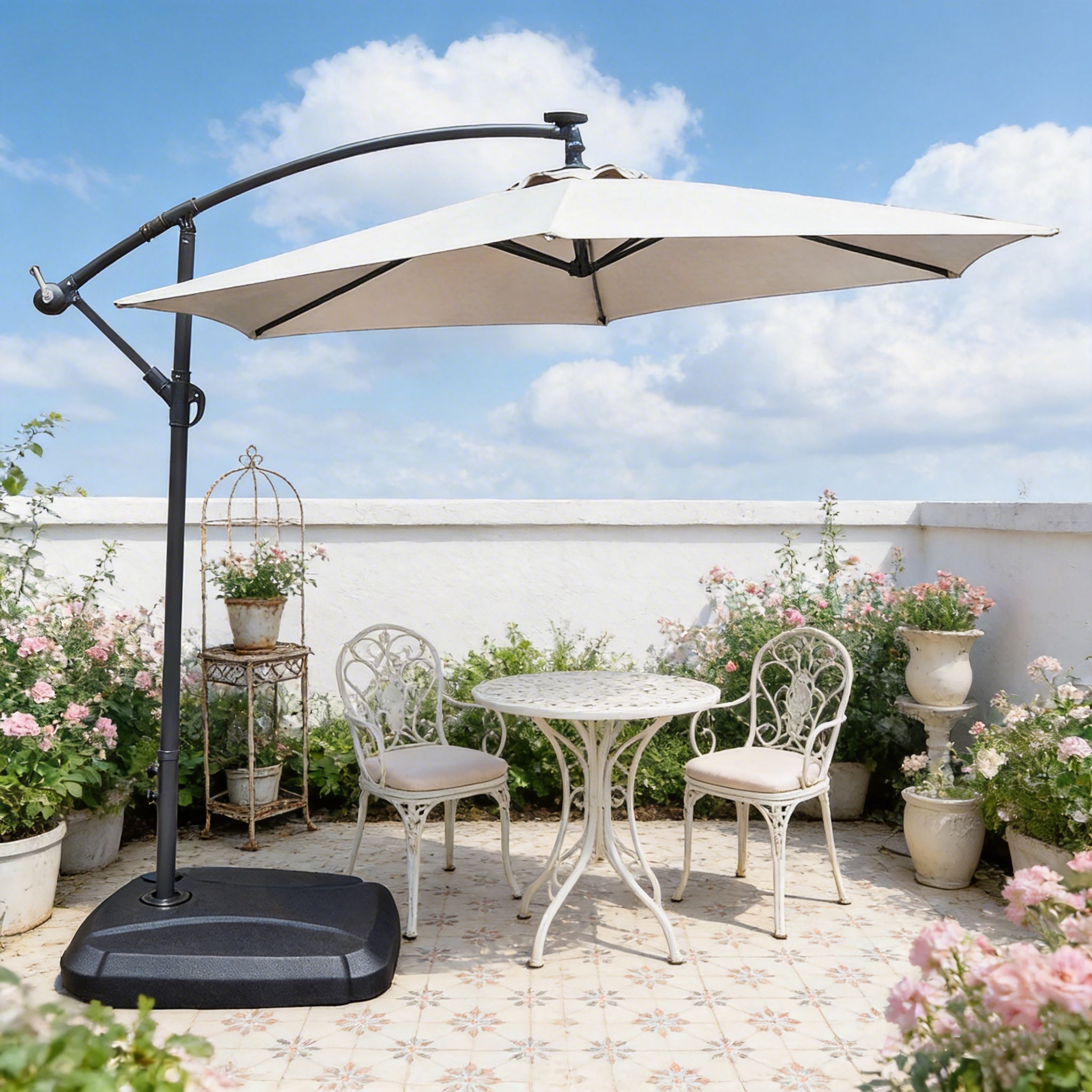 Cantilever Garden Parasol with Steel Frame – 8 Rib, Vented Canopy & Weighted Base