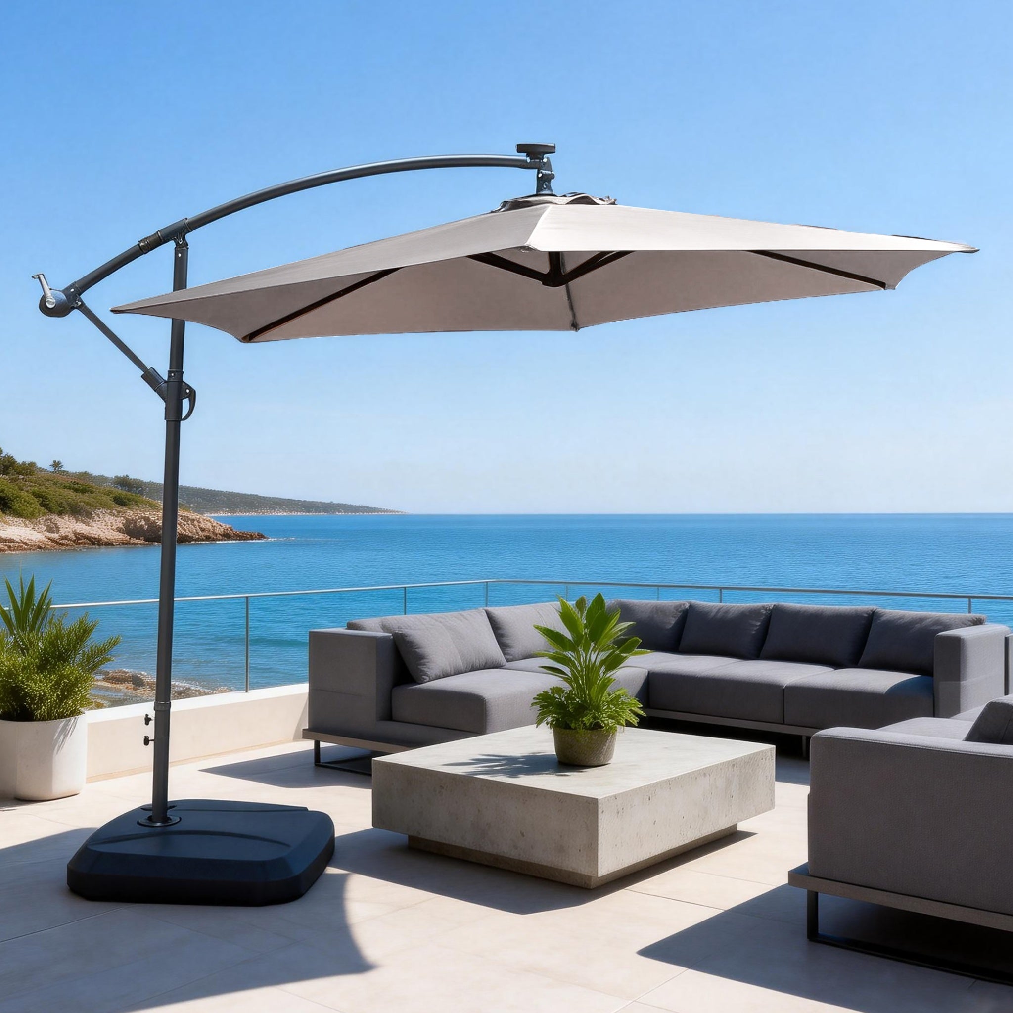 Cantilever Garden Parasol with Steel Frame – 8 Rib, Vented Canopy & Weighted Base