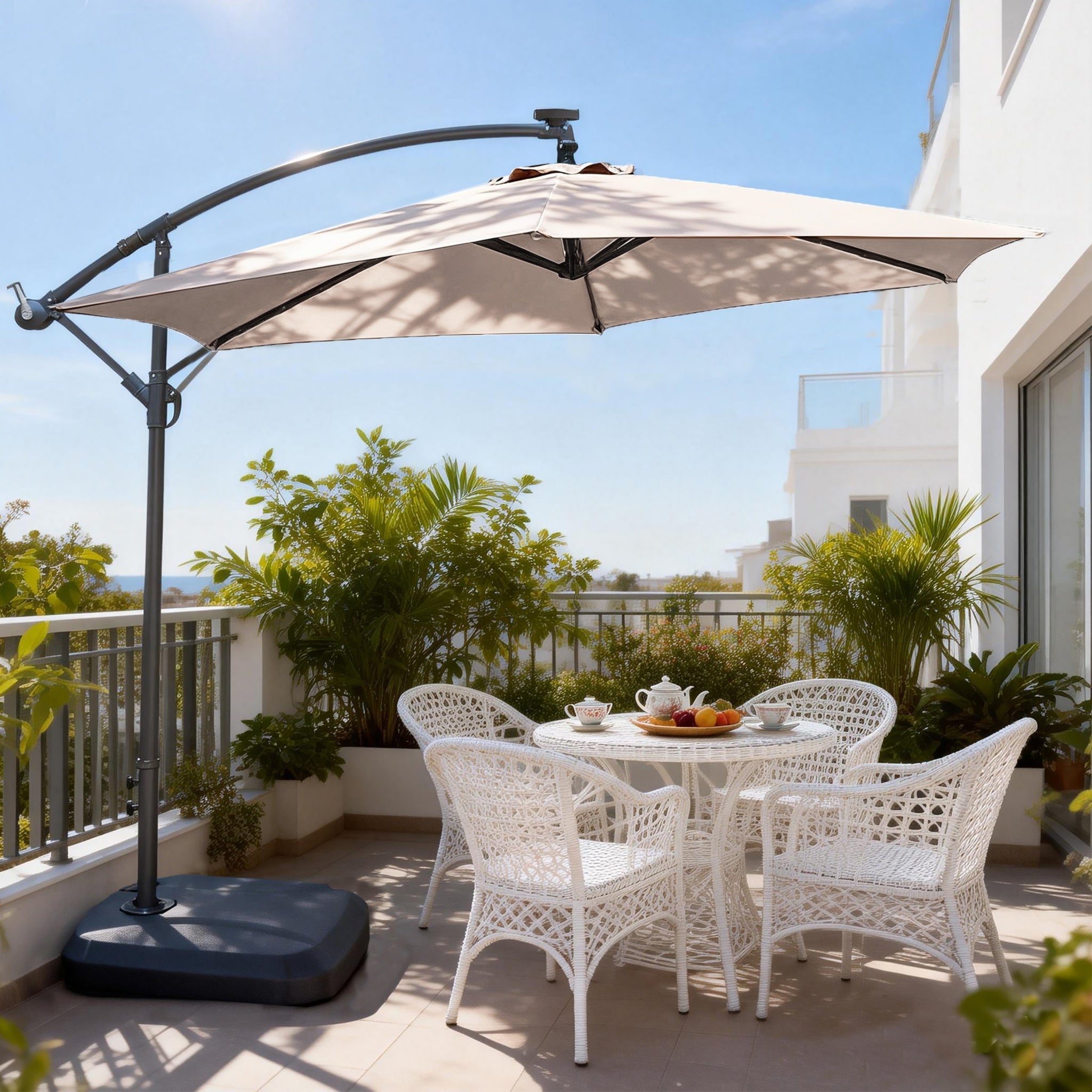 Cantilever Garden Parasol with Steel Frame – 8 Rib, Vented Canopy & Weighted Base