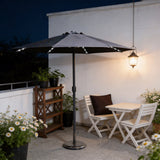 LED Garden Parasol with Steel Pole – 8 Rib, Crank Handle & Vented Canopy
