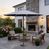 LED Garden Parasol with Steel Pole – 8 Rib, Crank Handle & Vented Canopy