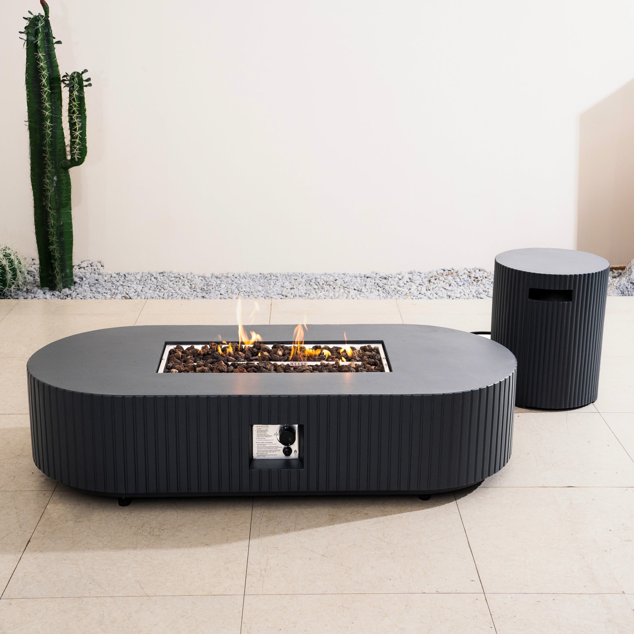 LYRIN Terrafab Gas Fire Pit Table with Side Table