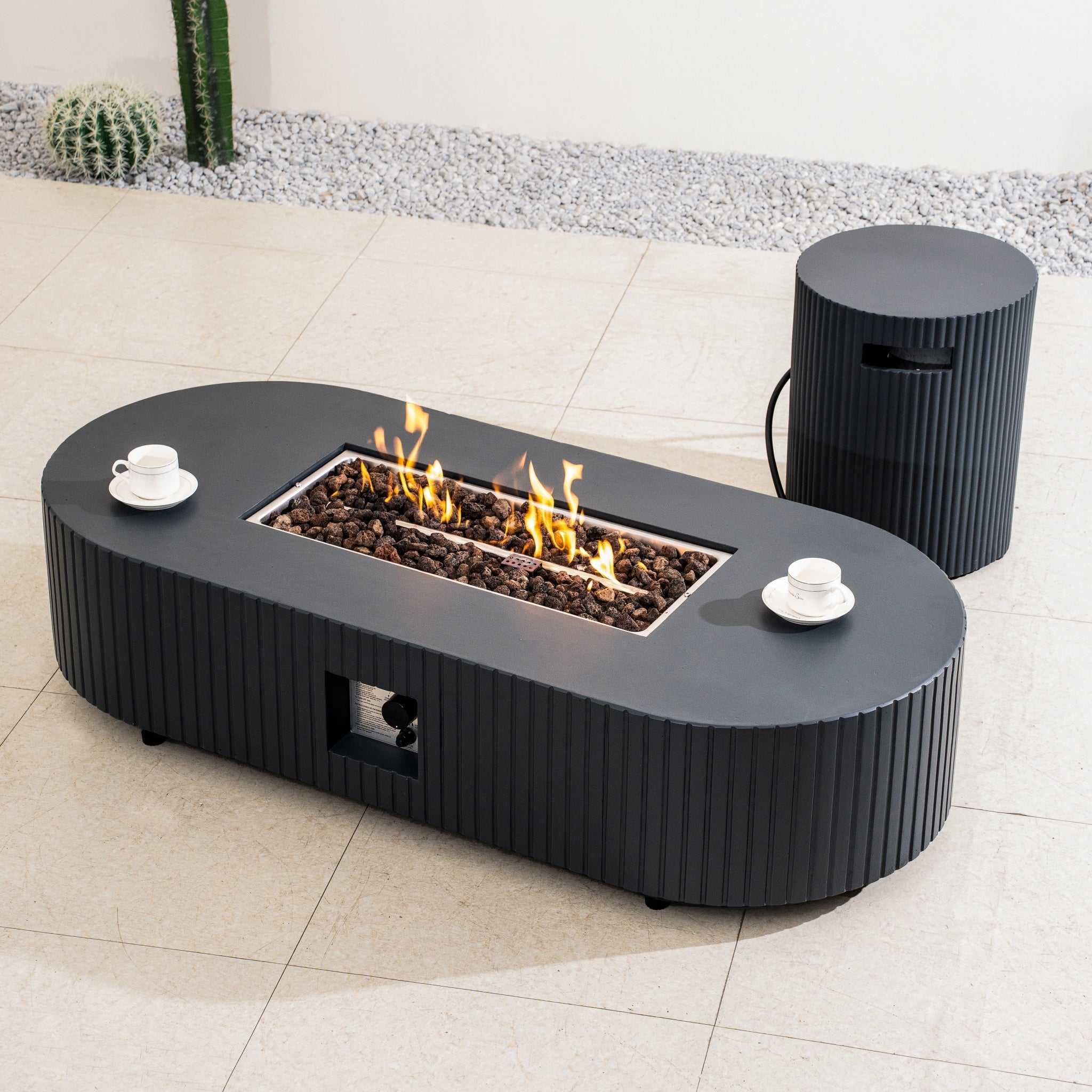 LYRIN Terrafab Gas Fire Pit Table with Side Table
