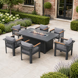 TALARA 7-Piece Outdoor Dining Fire Pit Set with 6 Dining Chairs