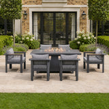 TALARA 7-Piece Outdoor Dining Fire Pit Set with 6 Dining Chairs