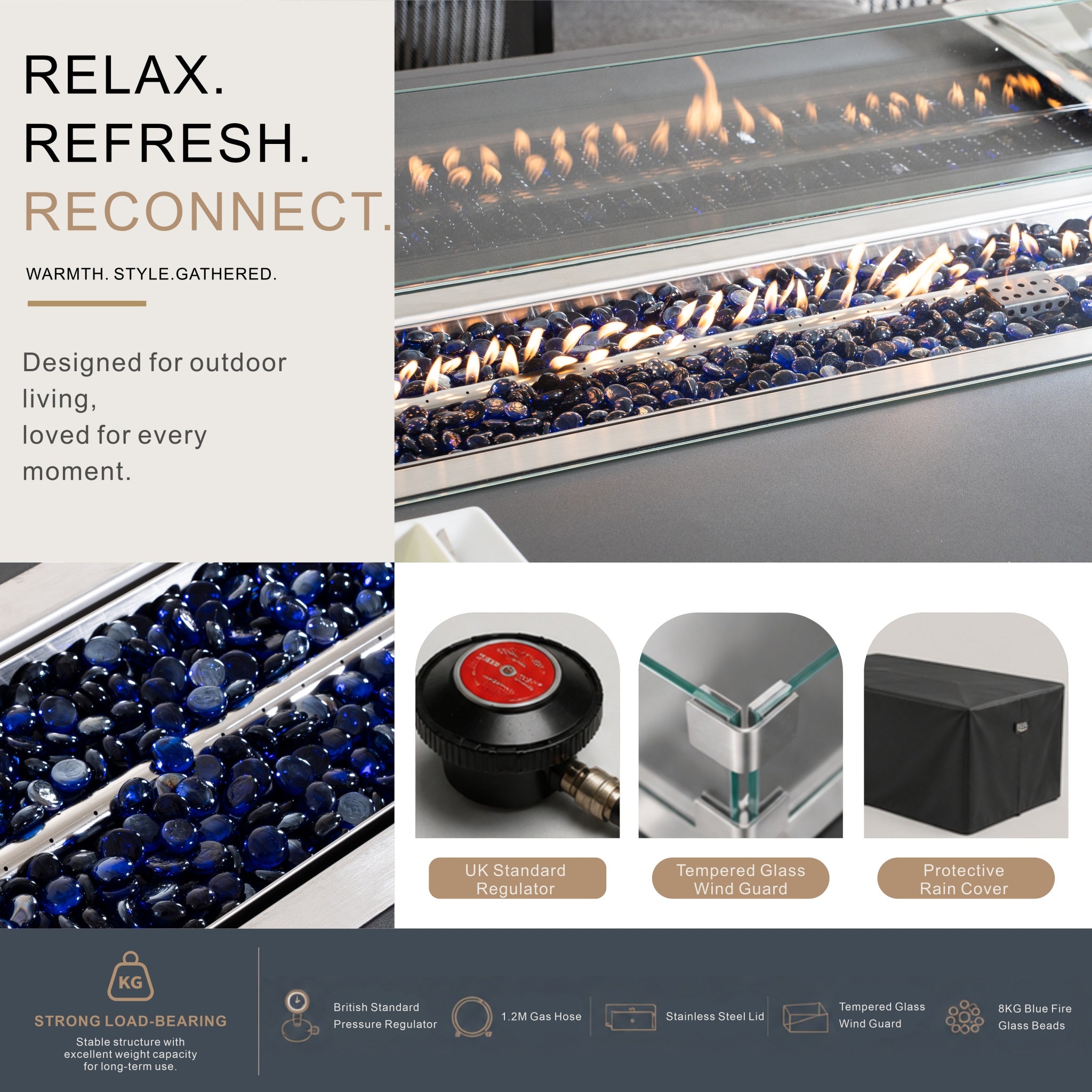 TALARA Outdoor Aluminium Gas Fire Pit Table – Powder-Coated Finish