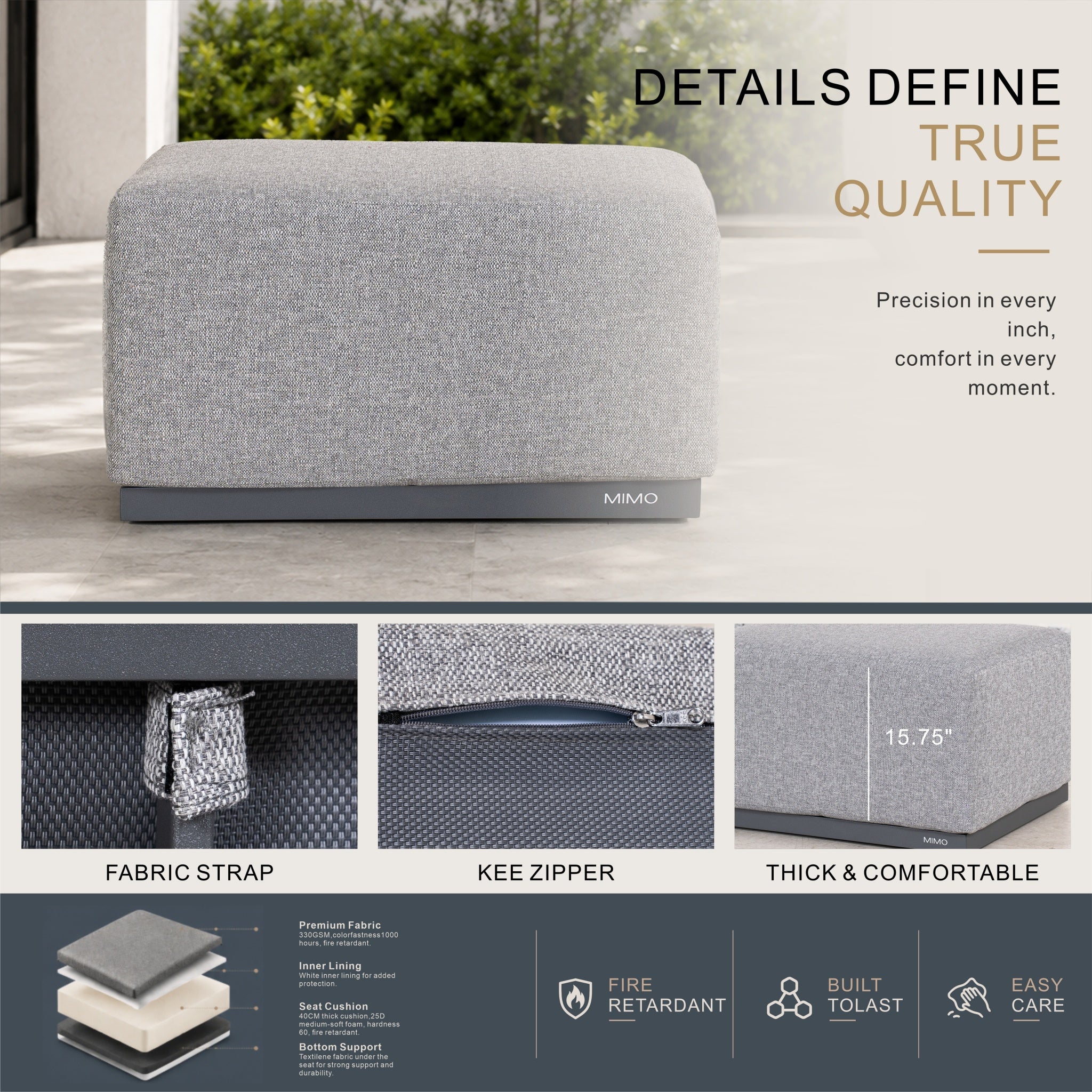 VAREL Aluminium Outdoor Ottoman with Removable Cushion