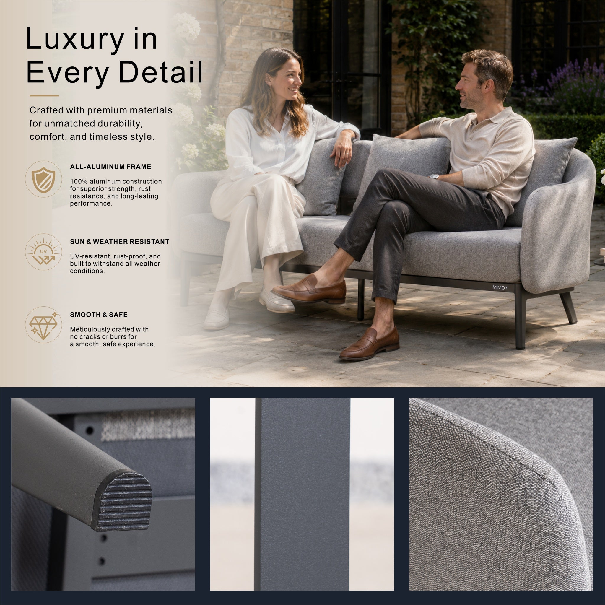 VELORA Aluminium Outdoor 3-Seater Sofa