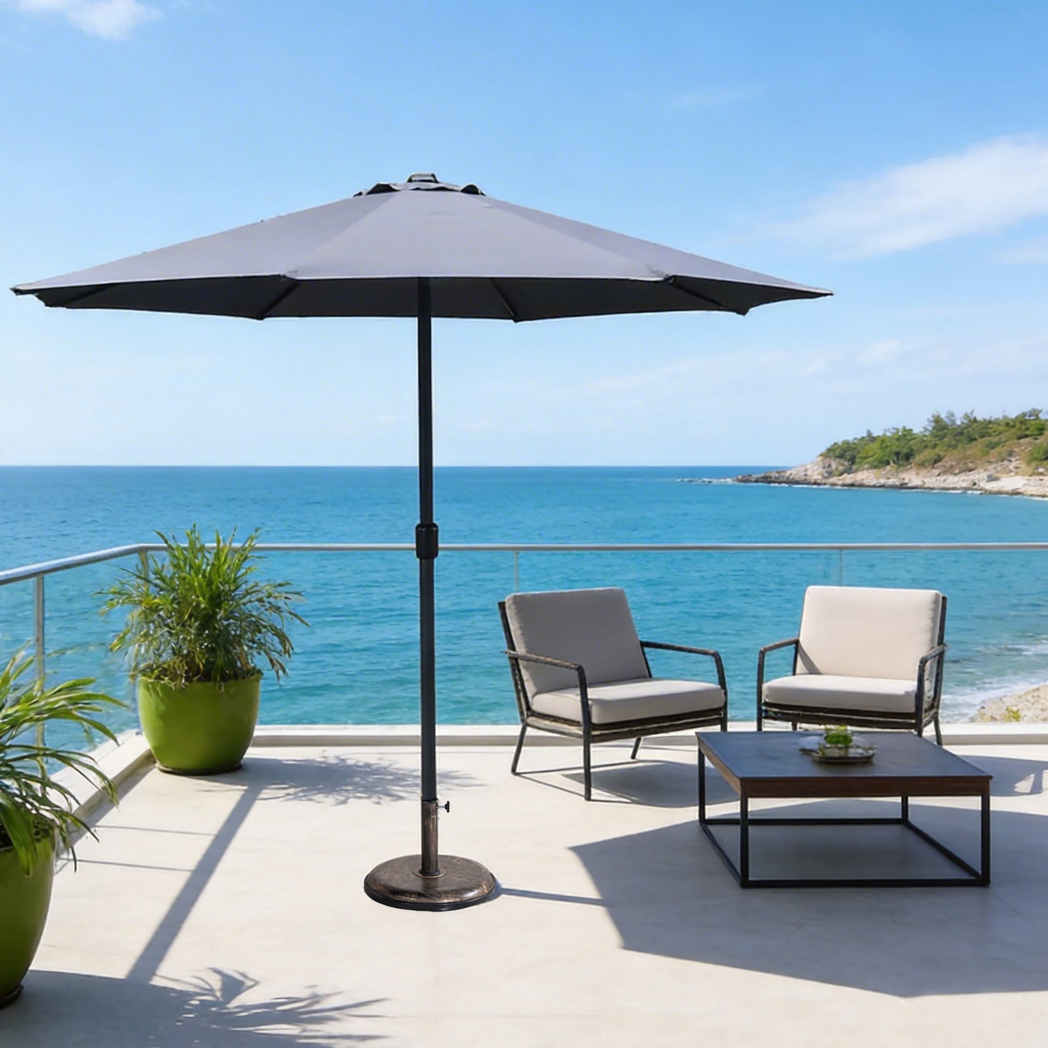 Outdoor Garden Parasol with Steel Pole – 8 Rib, Crank Handle & Vent