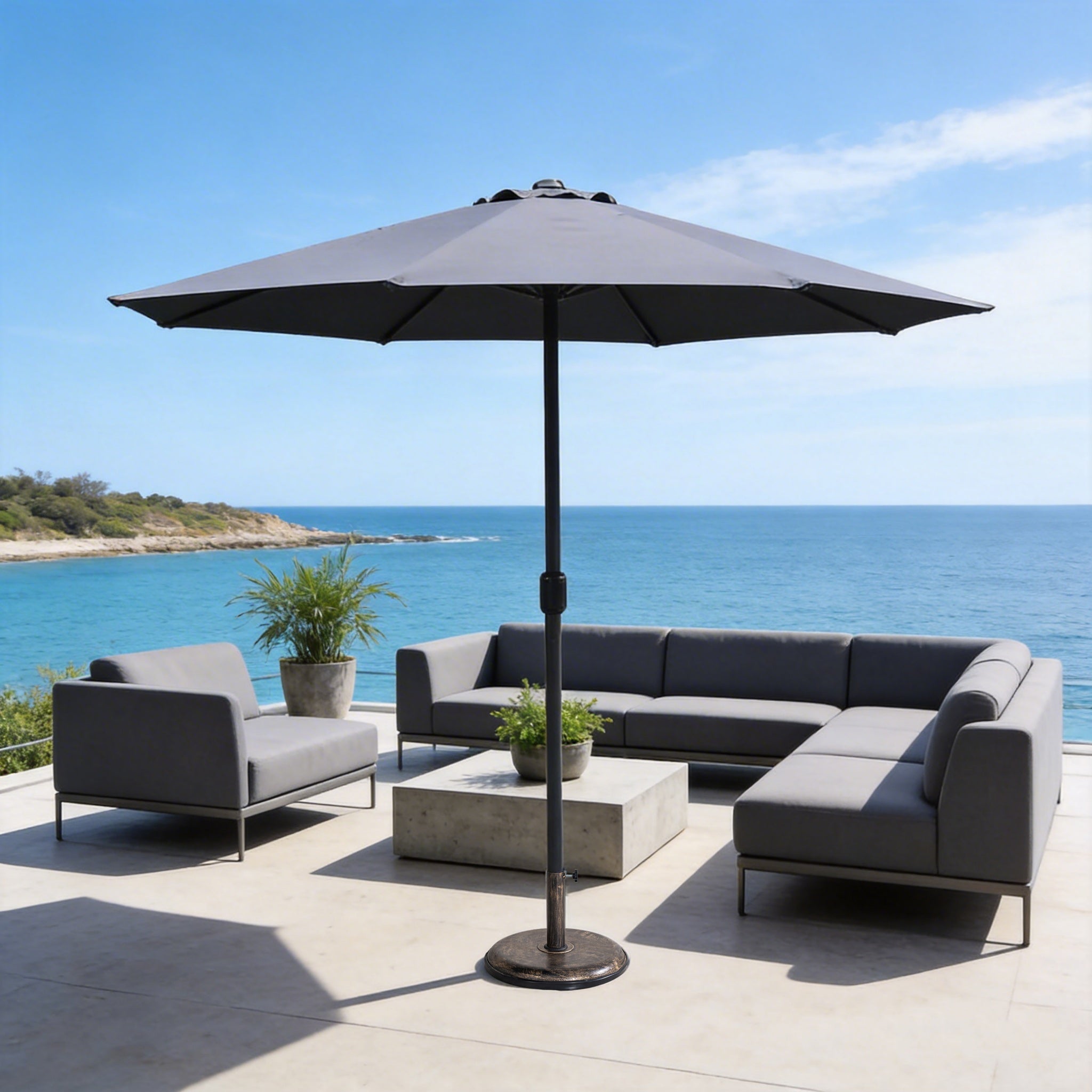 Outdoor Garden Parasol with Steel Pole – 8 Rib, Crank Handle & Vent