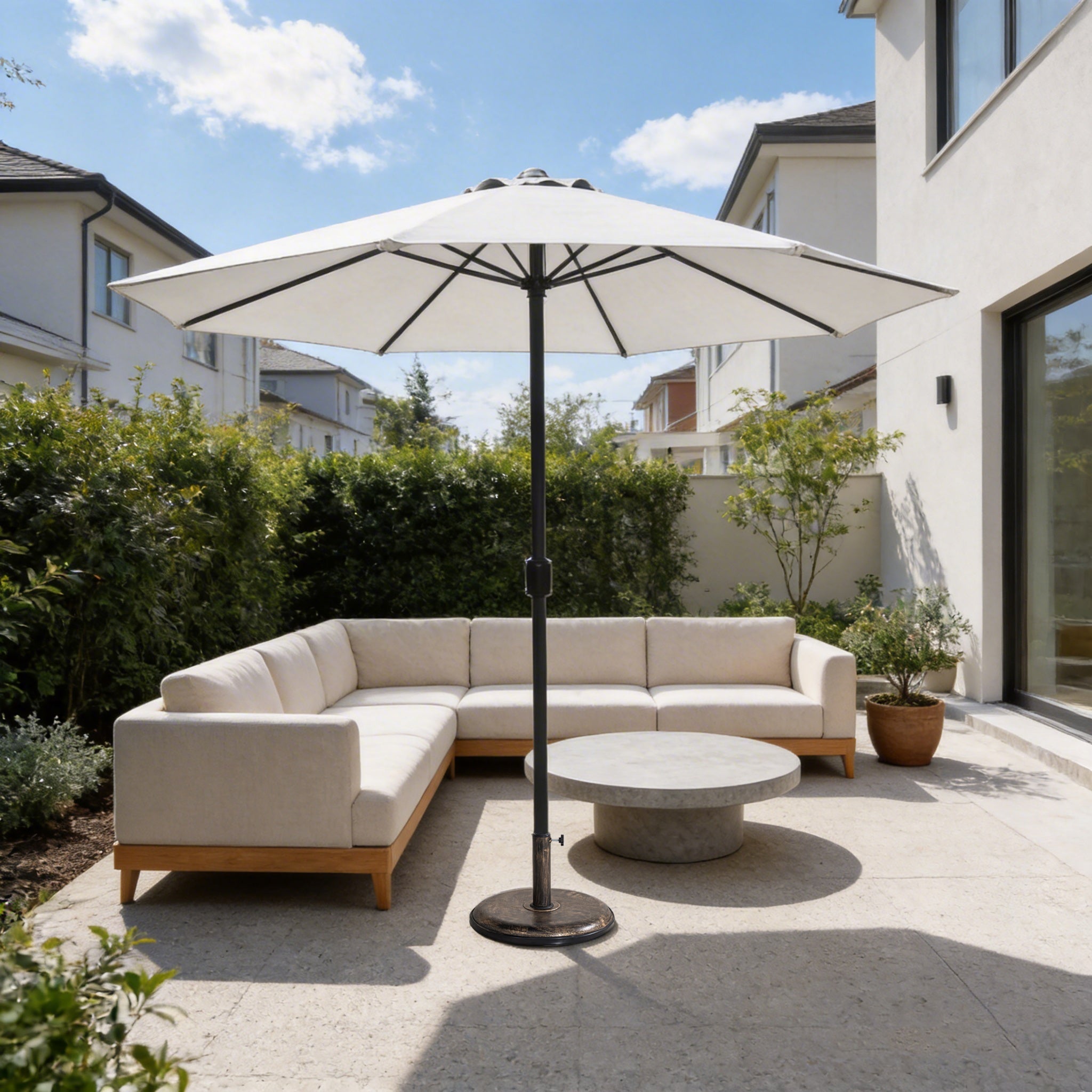 Outdoor Garden Parasol with Steel Pole – 8 Rib, Crank Handle & Vent