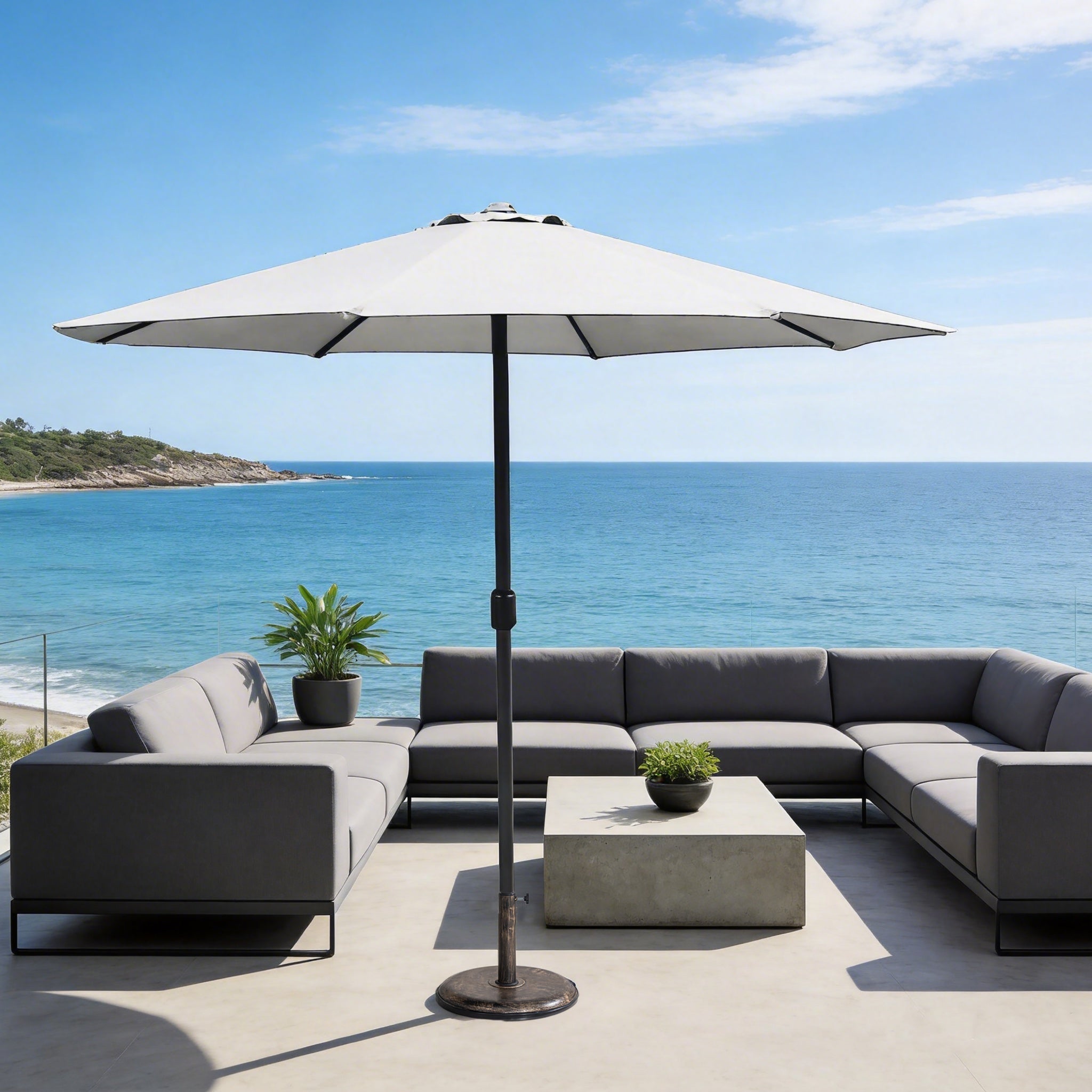 Outdoor Garden Parasol with Steel Pole – 8 Rib, Crank Handle & Vent