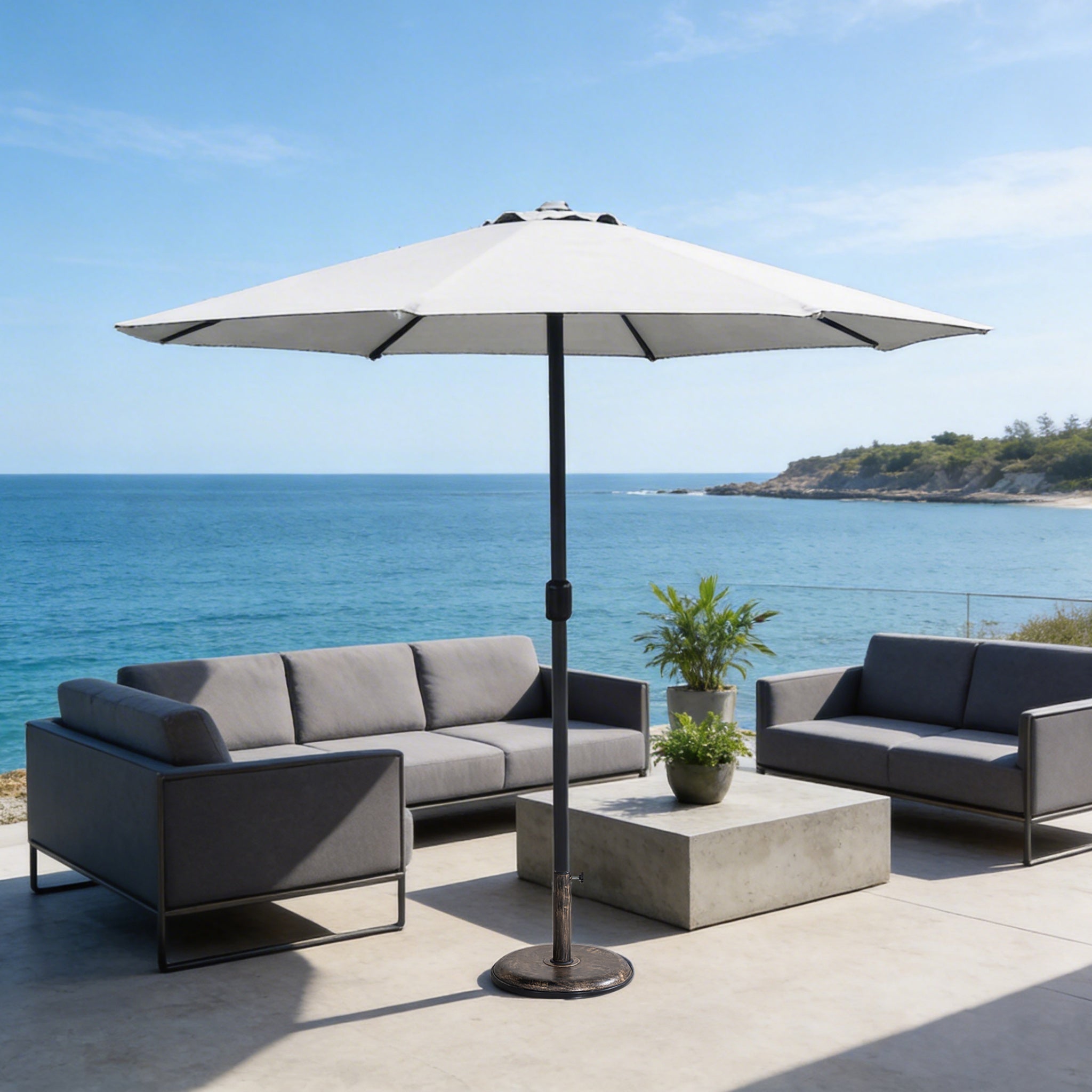 Outdoor Garden Parasol with Steel Pole – 8 Rib, Crank Handle & Vent