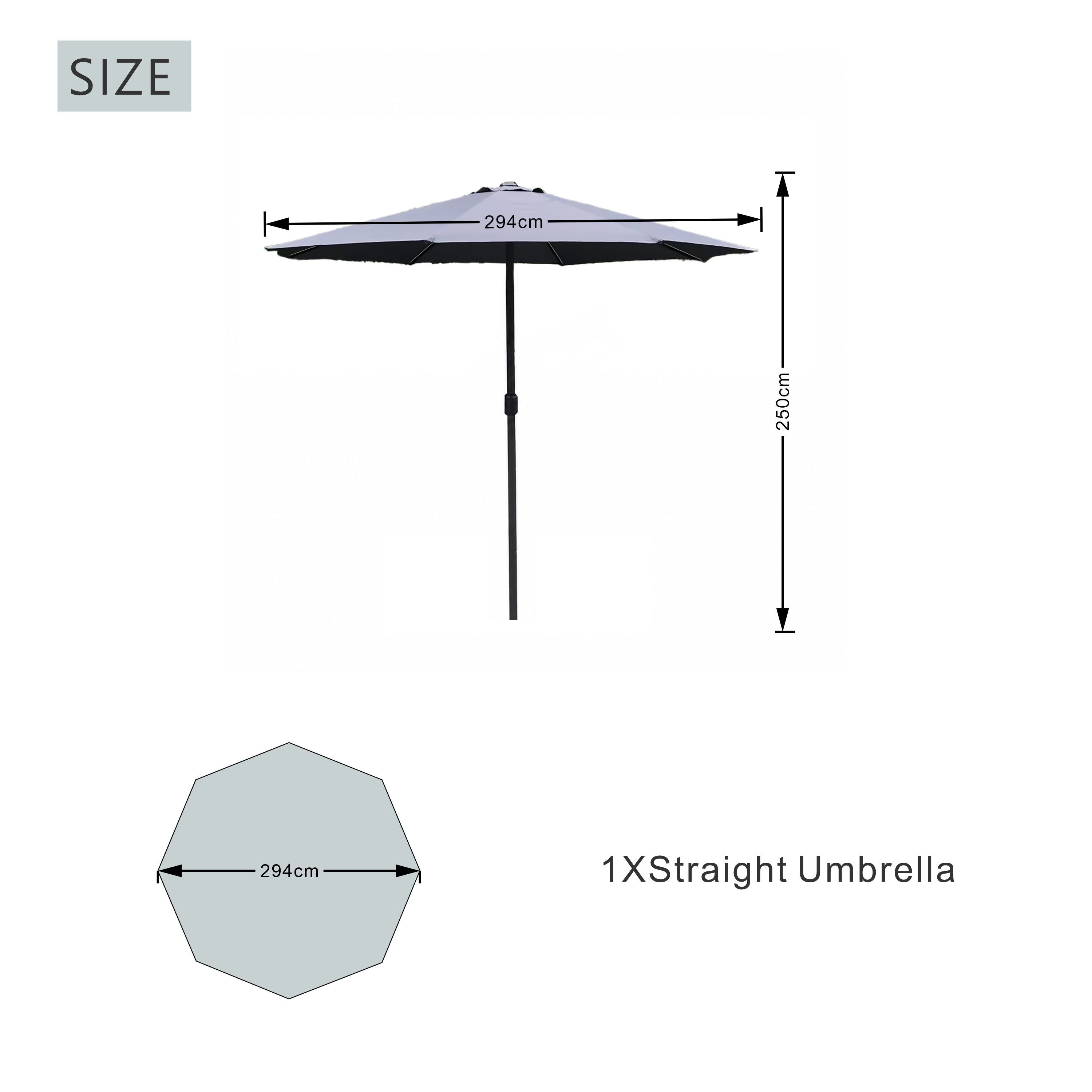 Outdoor Garden Parasol with Steel Pole – 8-Rib Canopy, Crank Handle & Vent