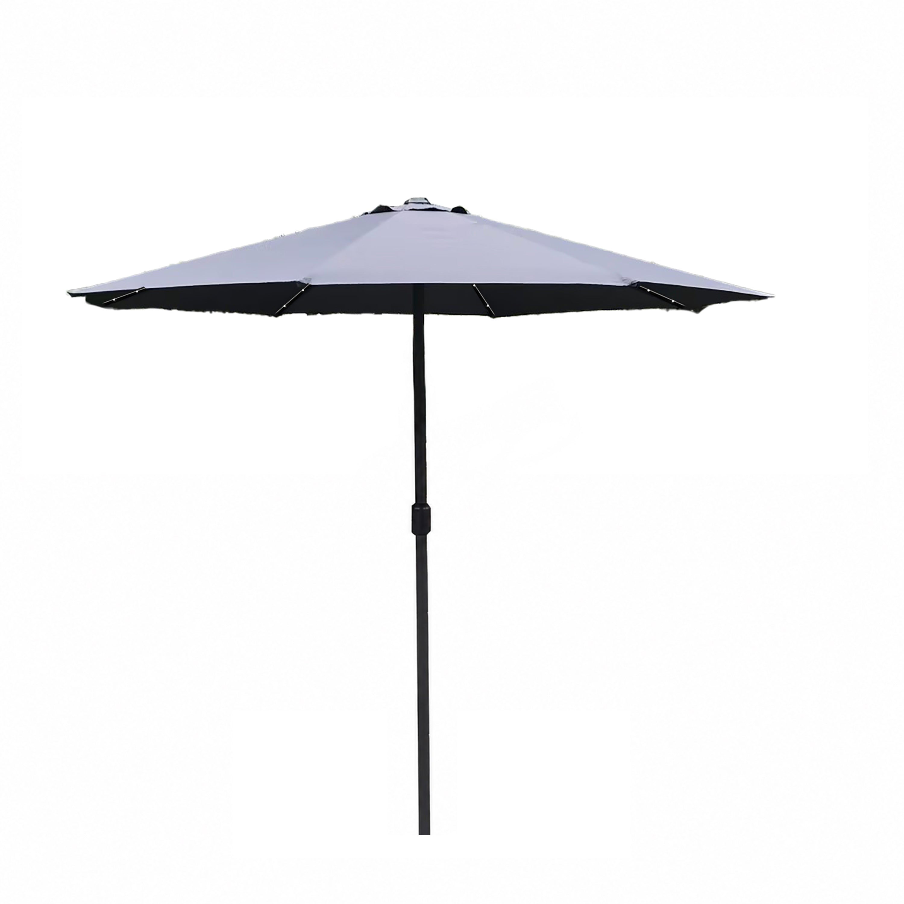 Solar LED Outdoor Garden Parasol with Steel Pole – 8-Rib Canopy, Crank Handle & Vent