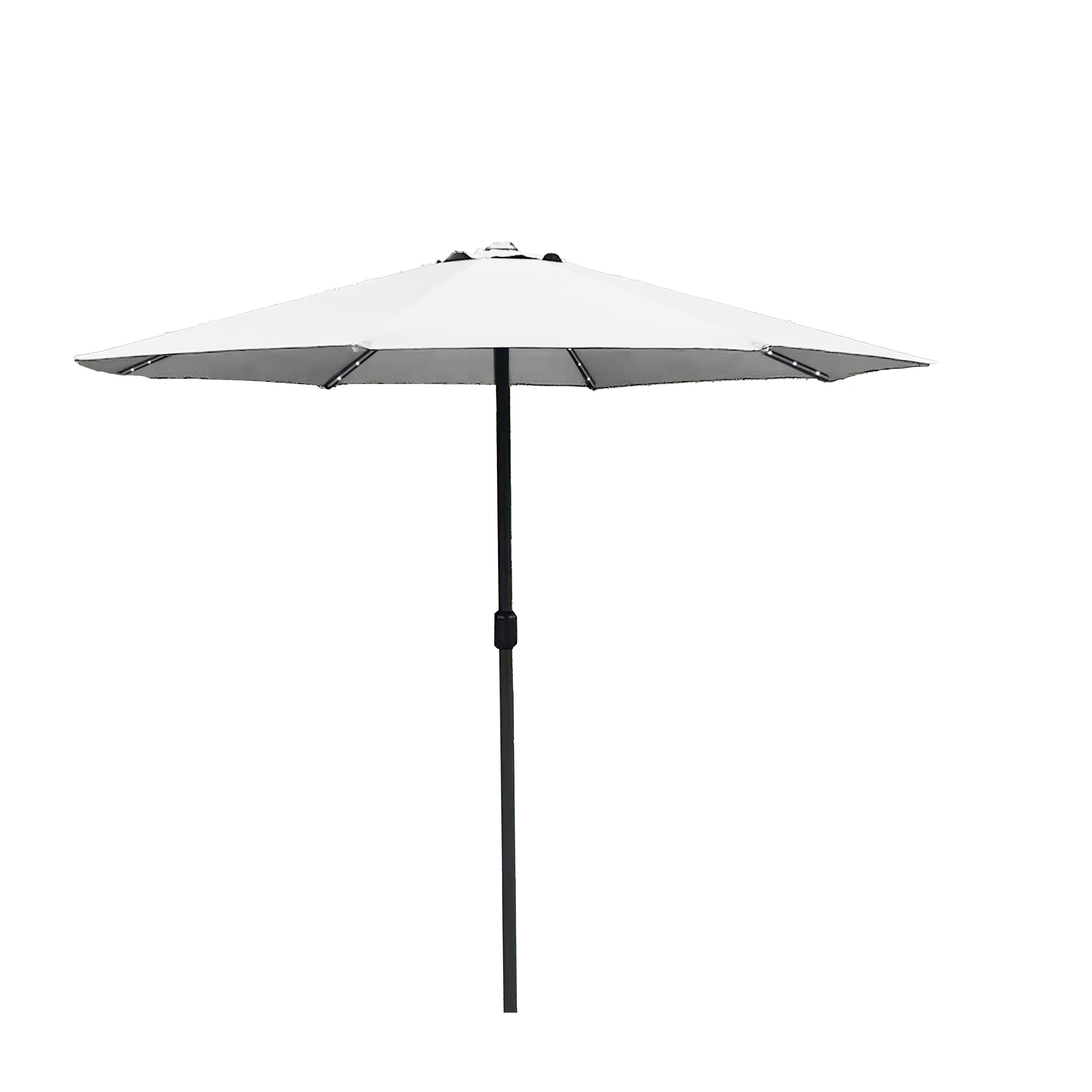 Solar LED Outdoor Garden Parasol with Steel Pole – 8-Rib Canopy, Crank Handle & Vent