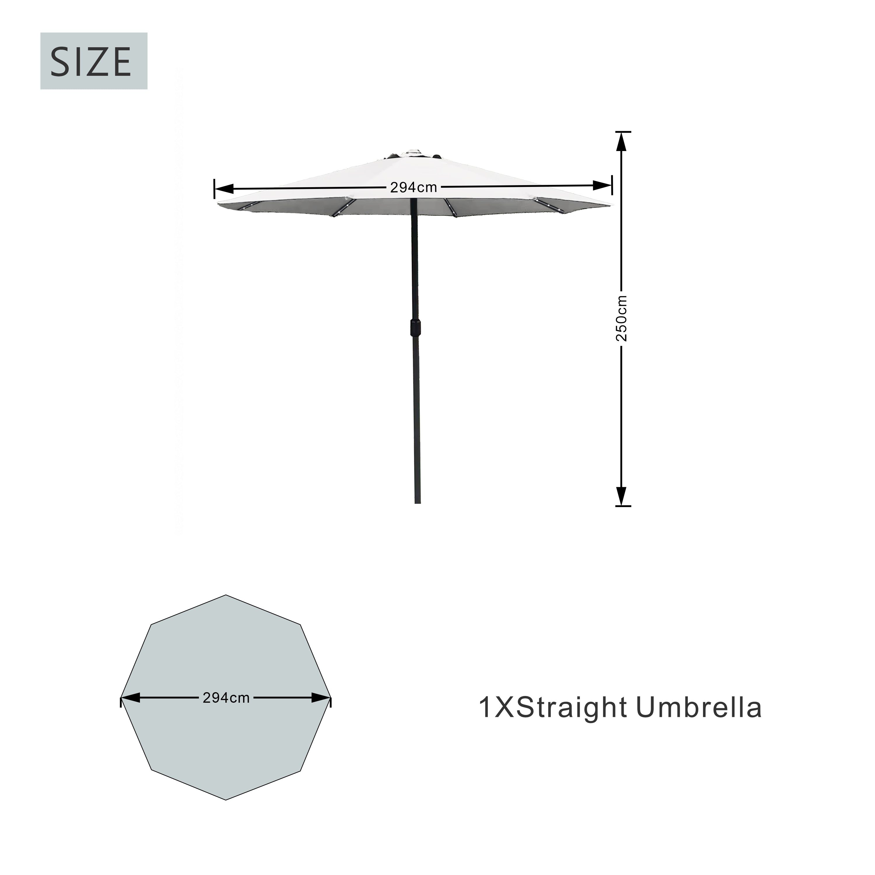 Solar LED Outdoor Garden Parasol with Steel Pole – 8-Rib Canopy, Crank Handle & Vent