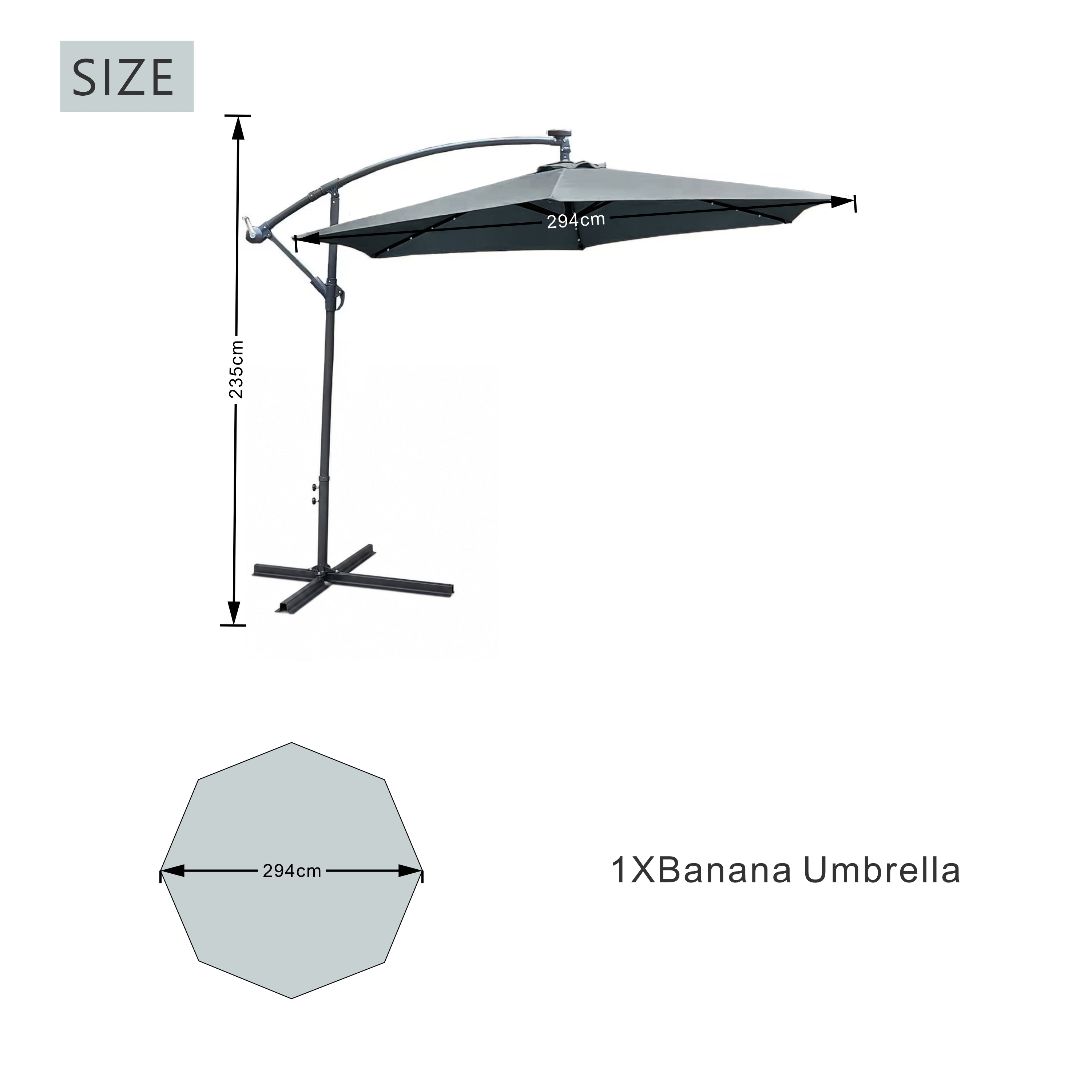 Solar LED Cantilever Garden Parasol – Steel Frame Outdoor Umbrella with 8-Rib Vented Canopy