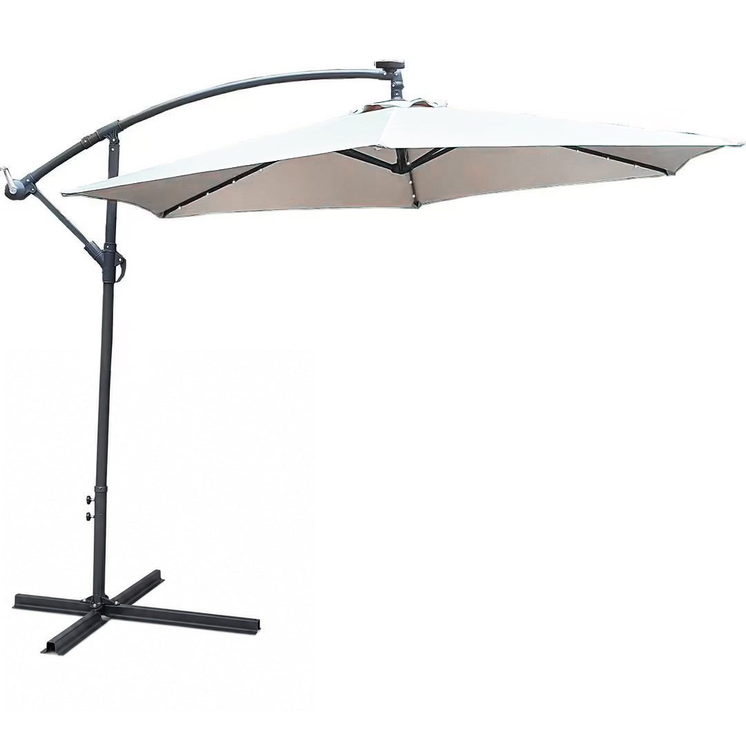 Solar LED Cantilever Garden Parasol – Steel Frame Outdoor Umbrella with 8-Rib Vented Canopy