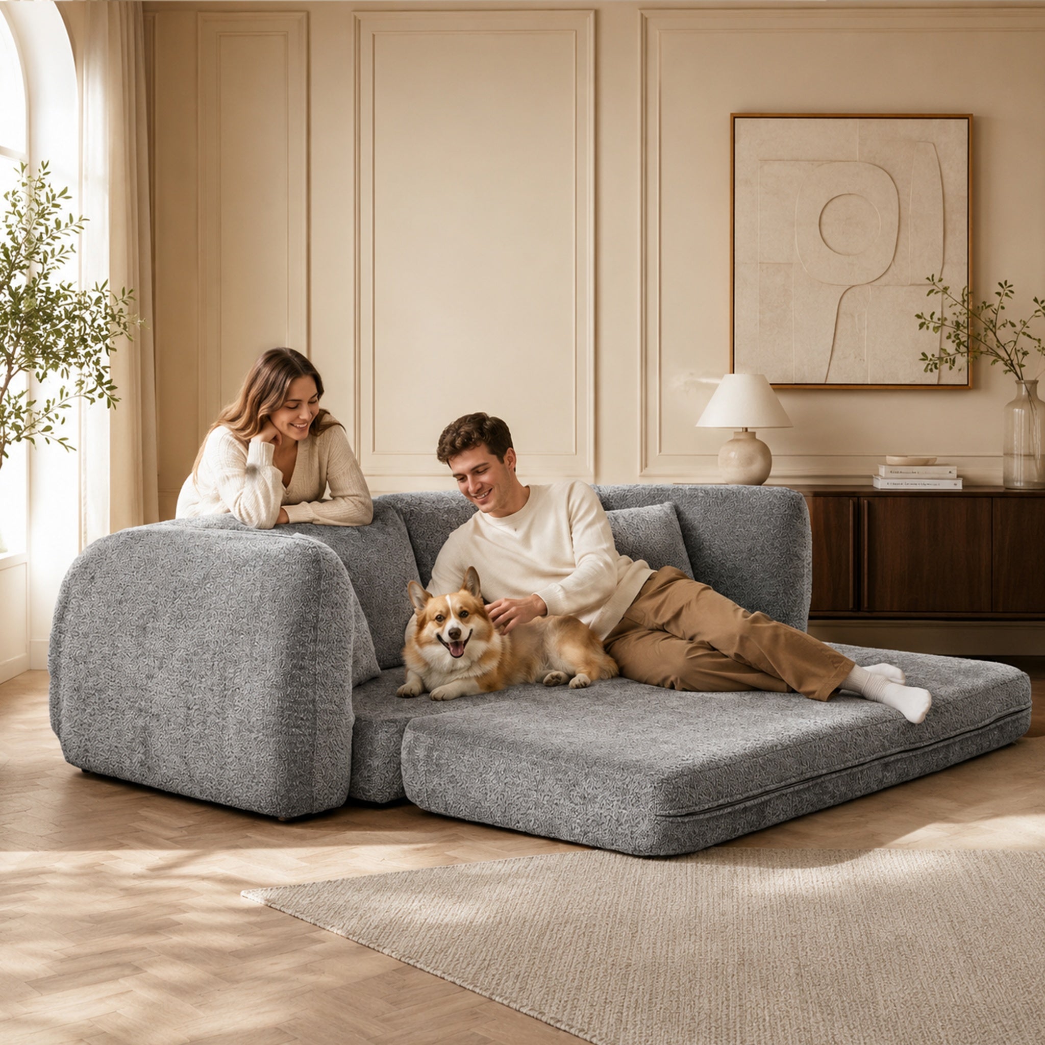 SOFTY Compressed Pull-Out Sofa Bed - Grey