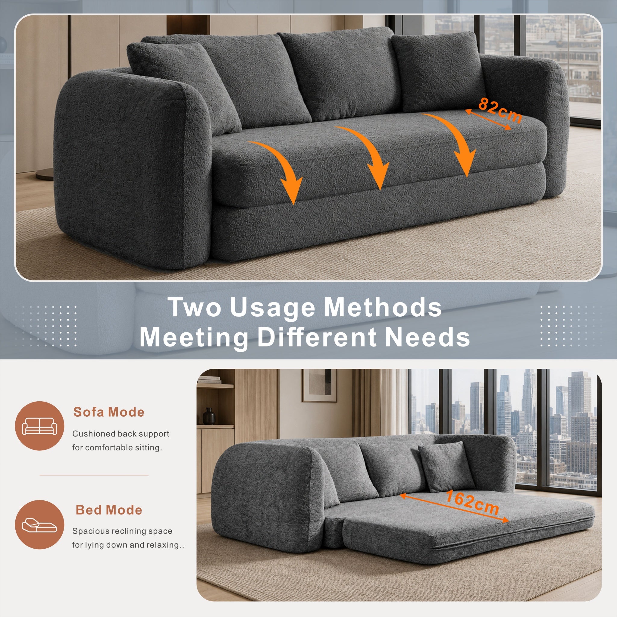 SOFTY Compressed Pull-Out Sofa Bed - Grey