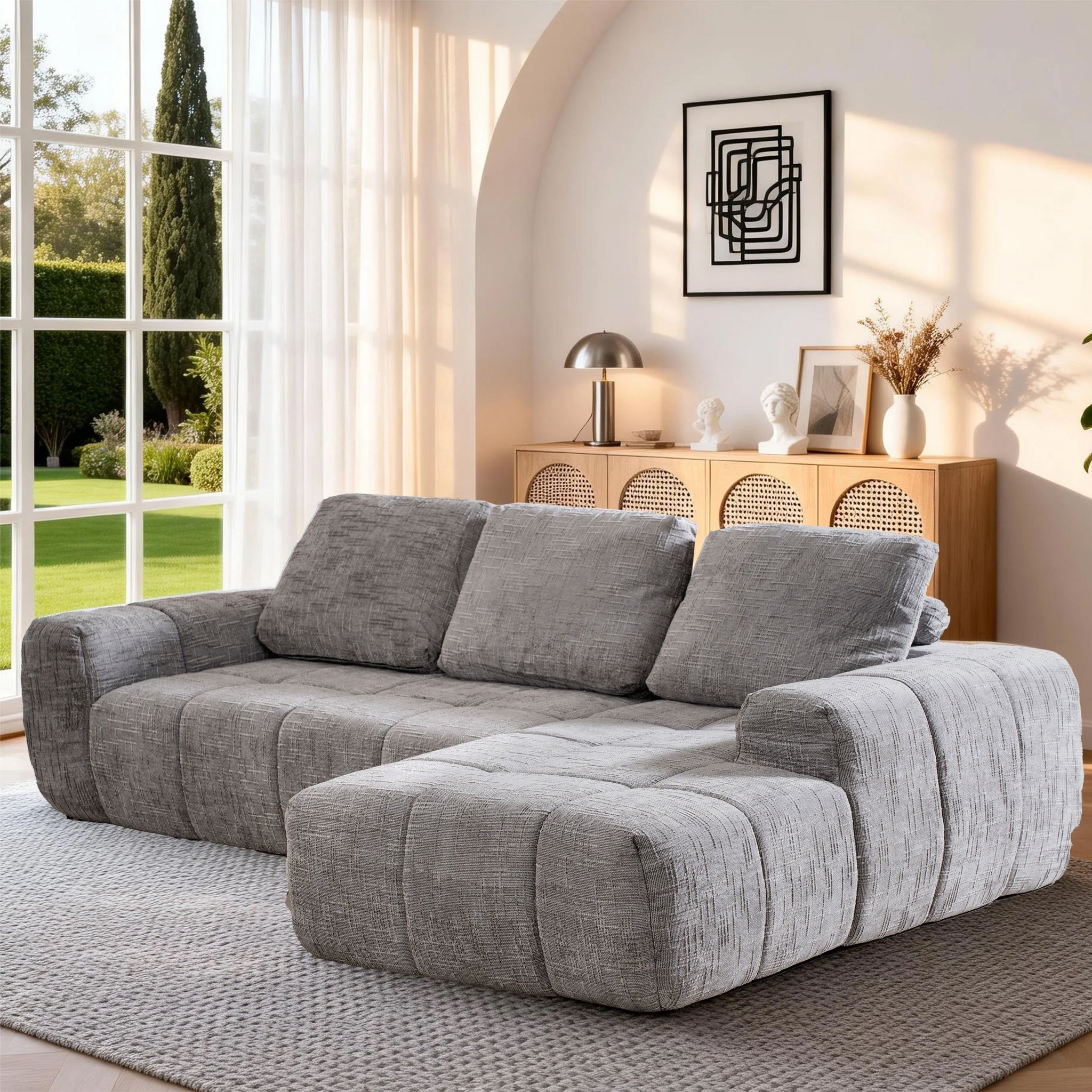 SOFTY Compressed Sectional Sofa with Chaise (Textured Line Design)