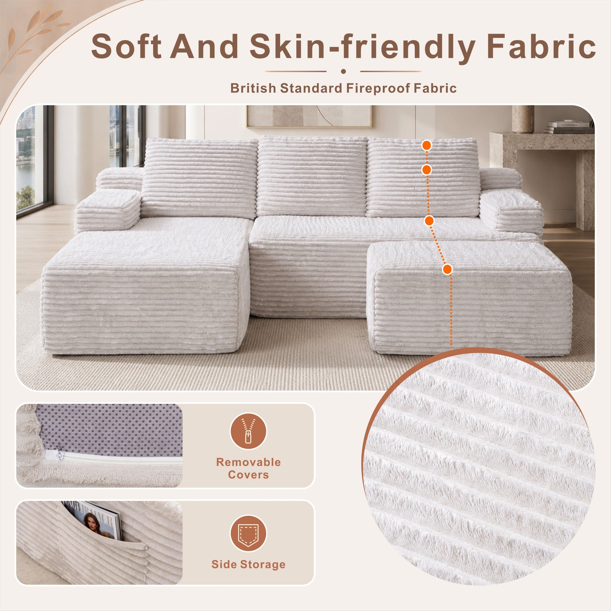 SOFTY Compressed Modular Sofa with Chaise & Ottoman