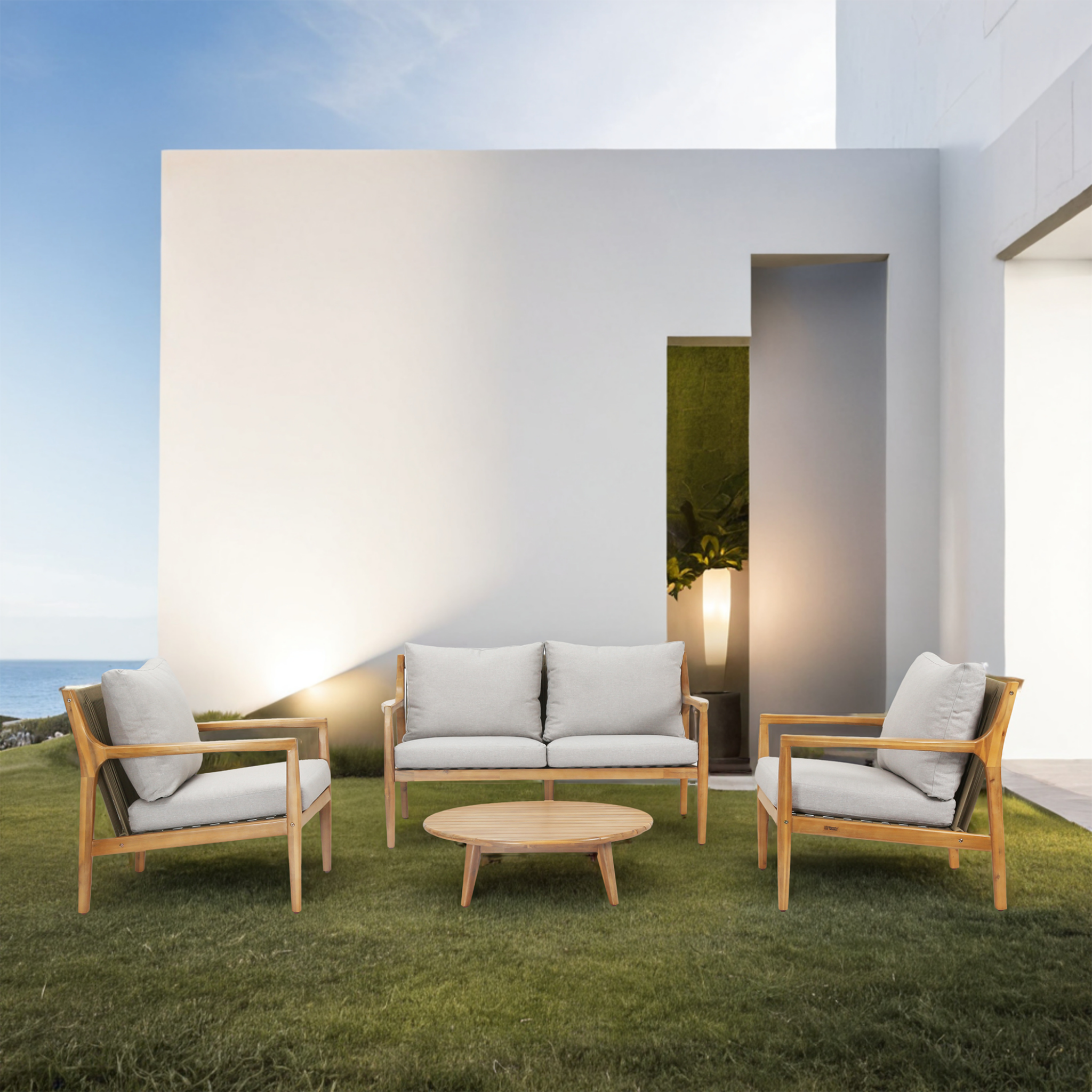 SOLARA 4-Piece Wood Outdoor Sofa Set – 4-Seater