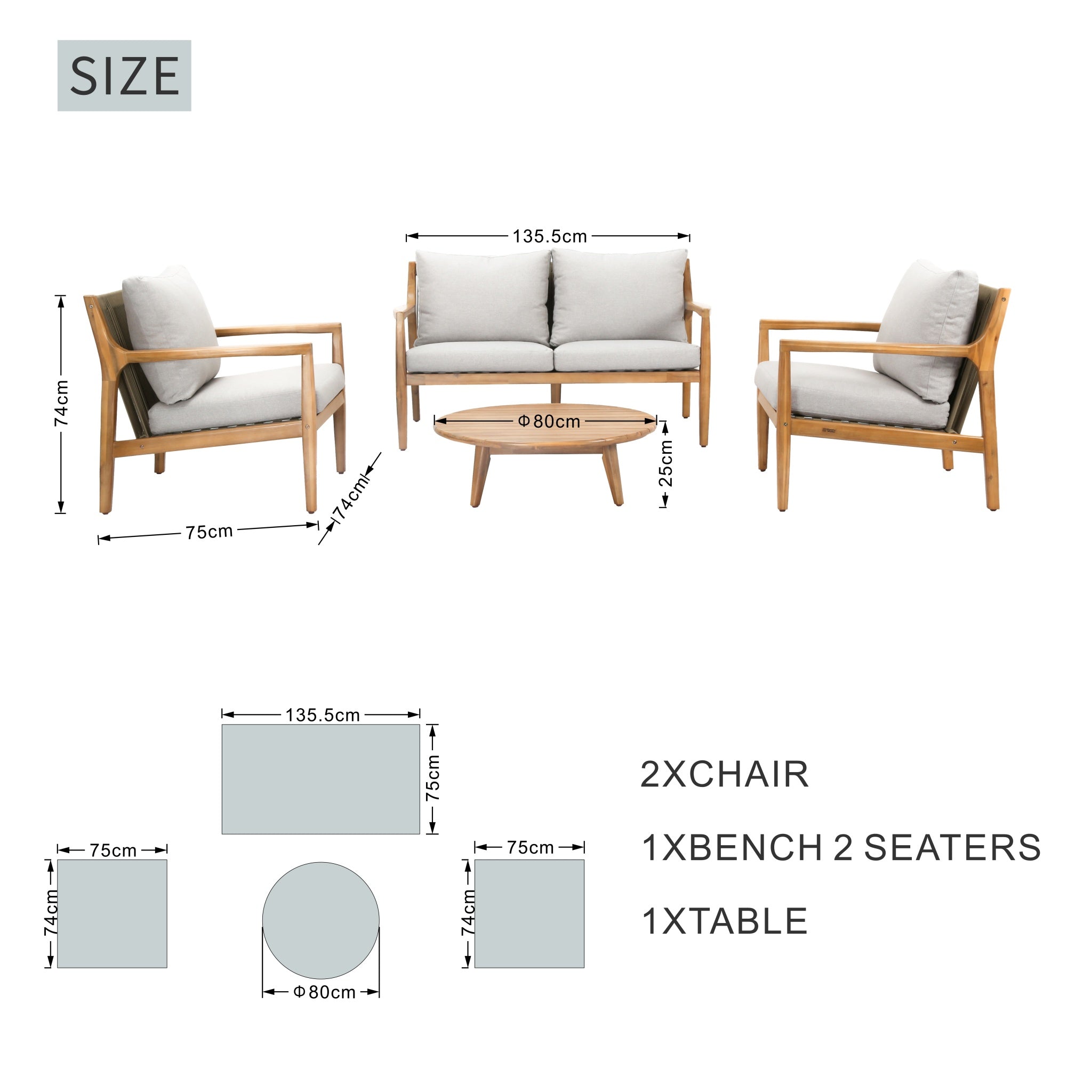 SOLARA 4-Piece Wood Outdoor Sofa Set – 4-Seater