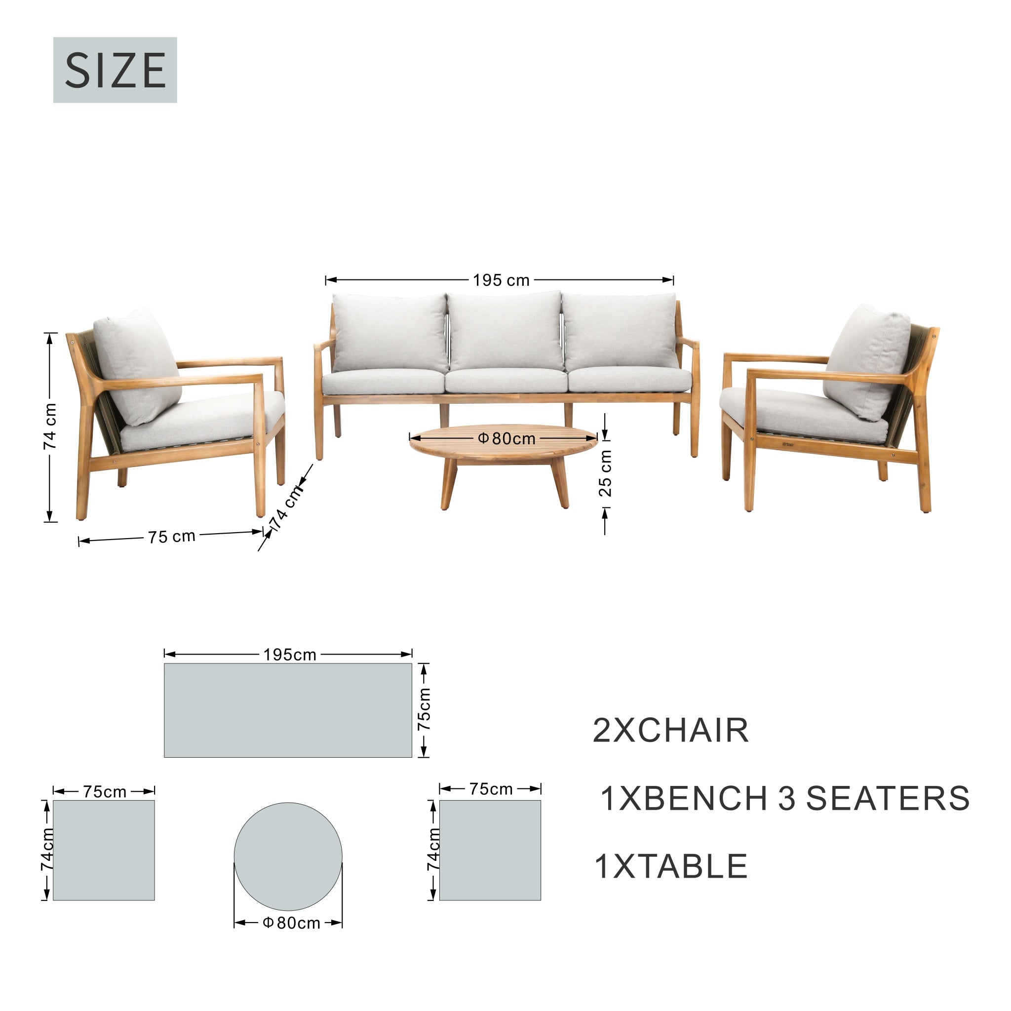 SOLARA 4-Piece Wood Outdoor Sofa Set – 5-Seater