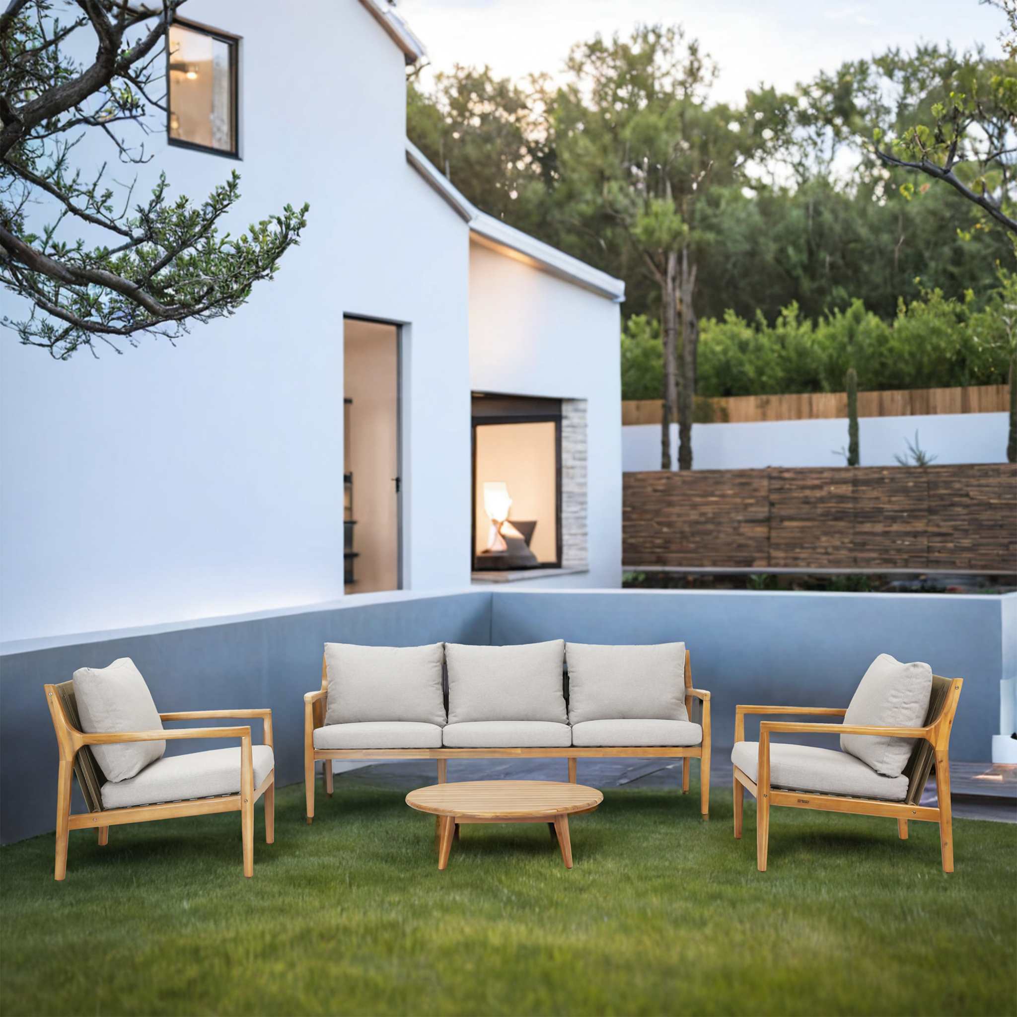 SOLARA 4-Piece Wood Outdoor Sofa Set – 5-Seater