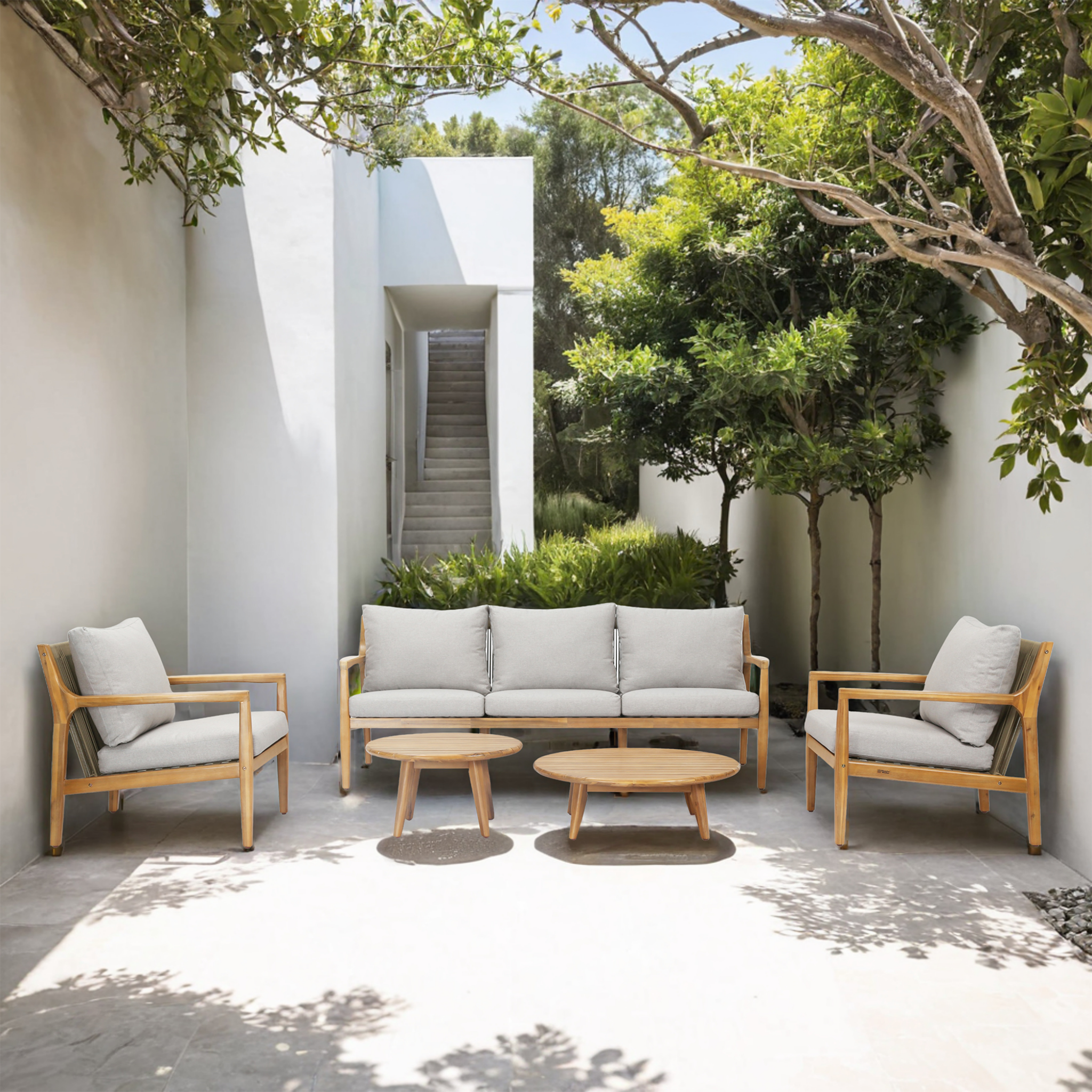 SOLARA 5-Piece Wood Outdoor Sofa Set – 5-Seater