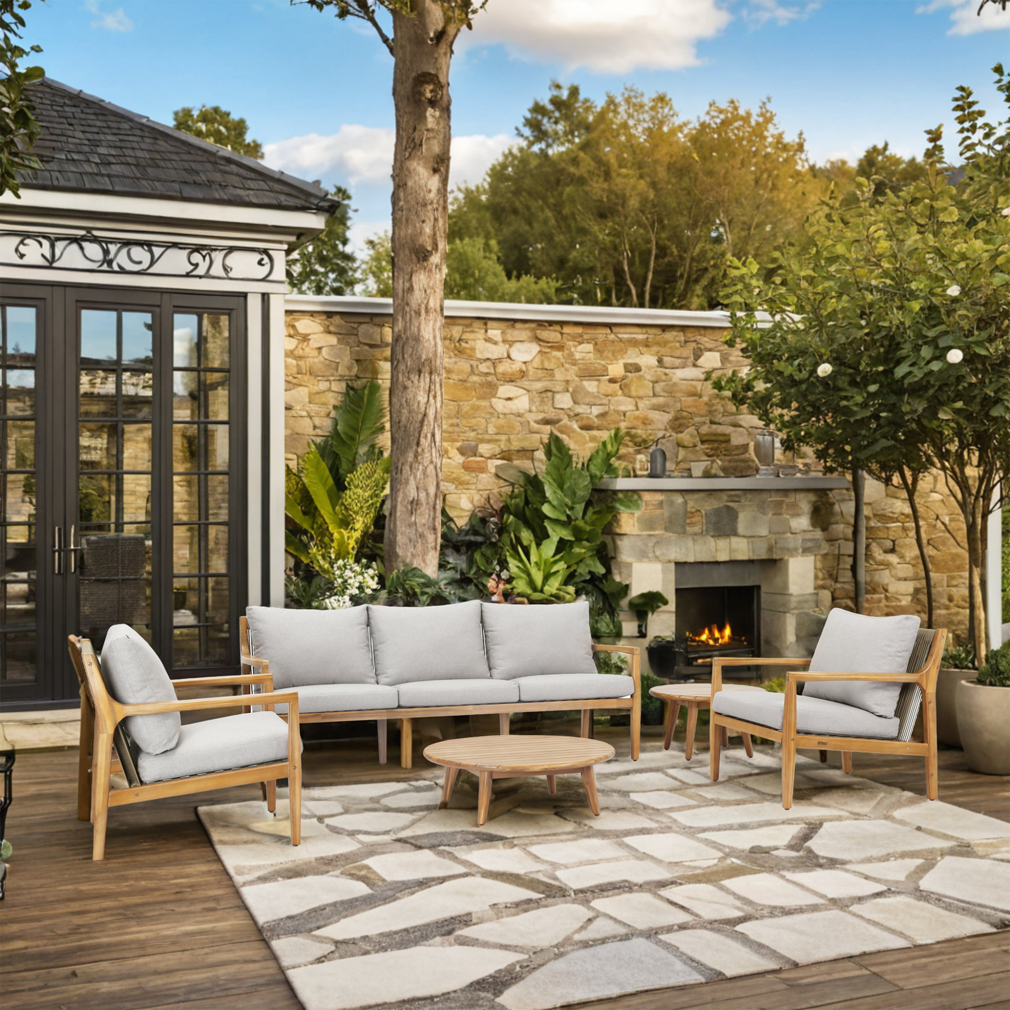 SOLARA 5-Piece Wood Outdoor Sofa Set – 5-Seater