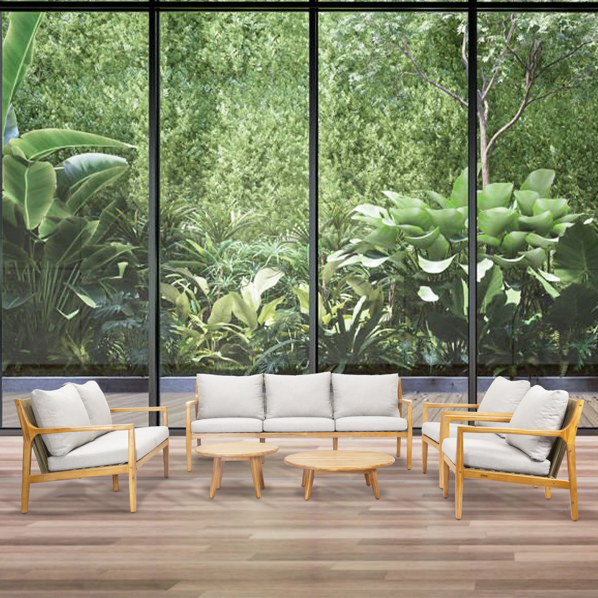 SOLARA 6-Piece Wood Outdoor Sofa Set – 7-Seater