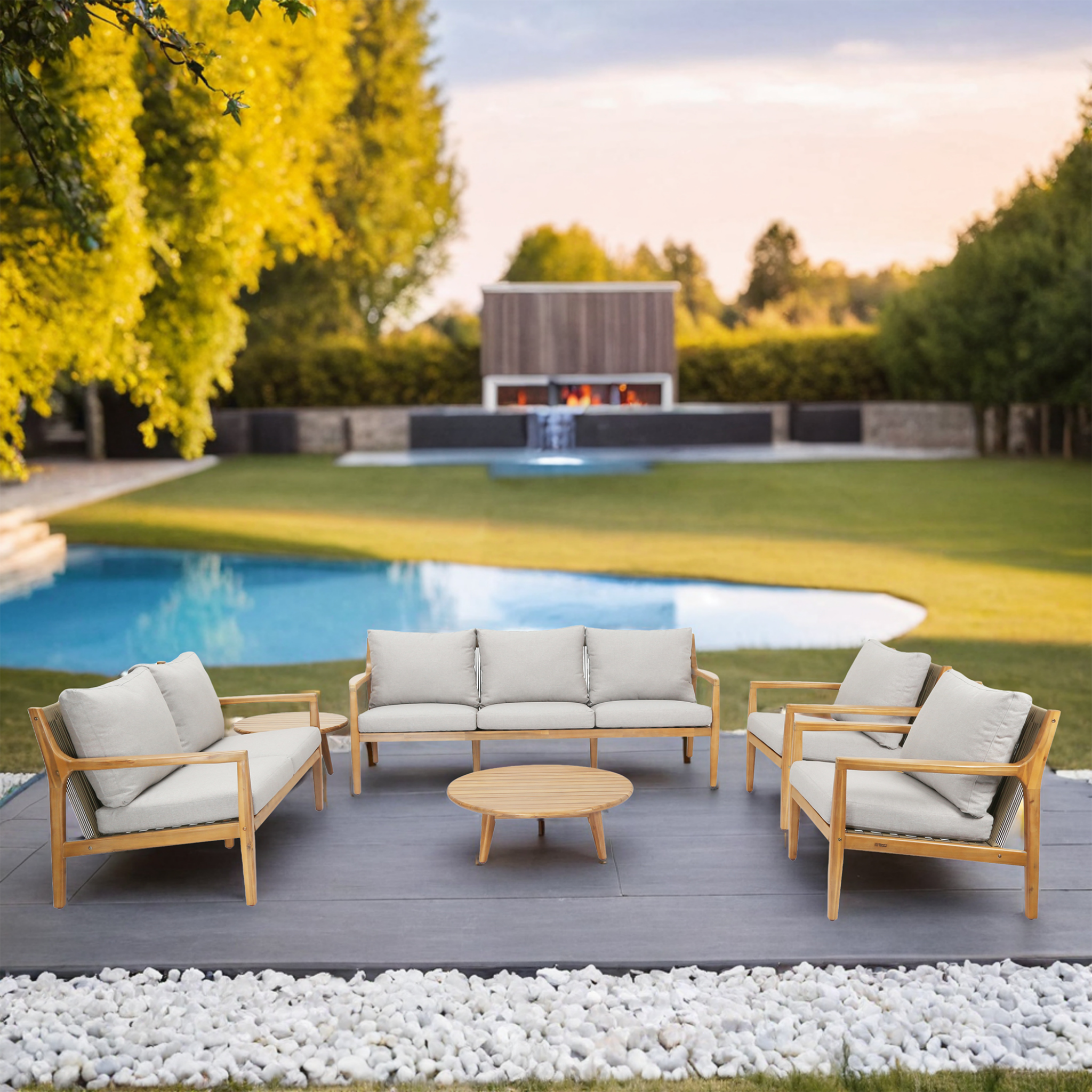 SOLARA 6-Piece Wood Outdoor Sofa Set – 7-Seater