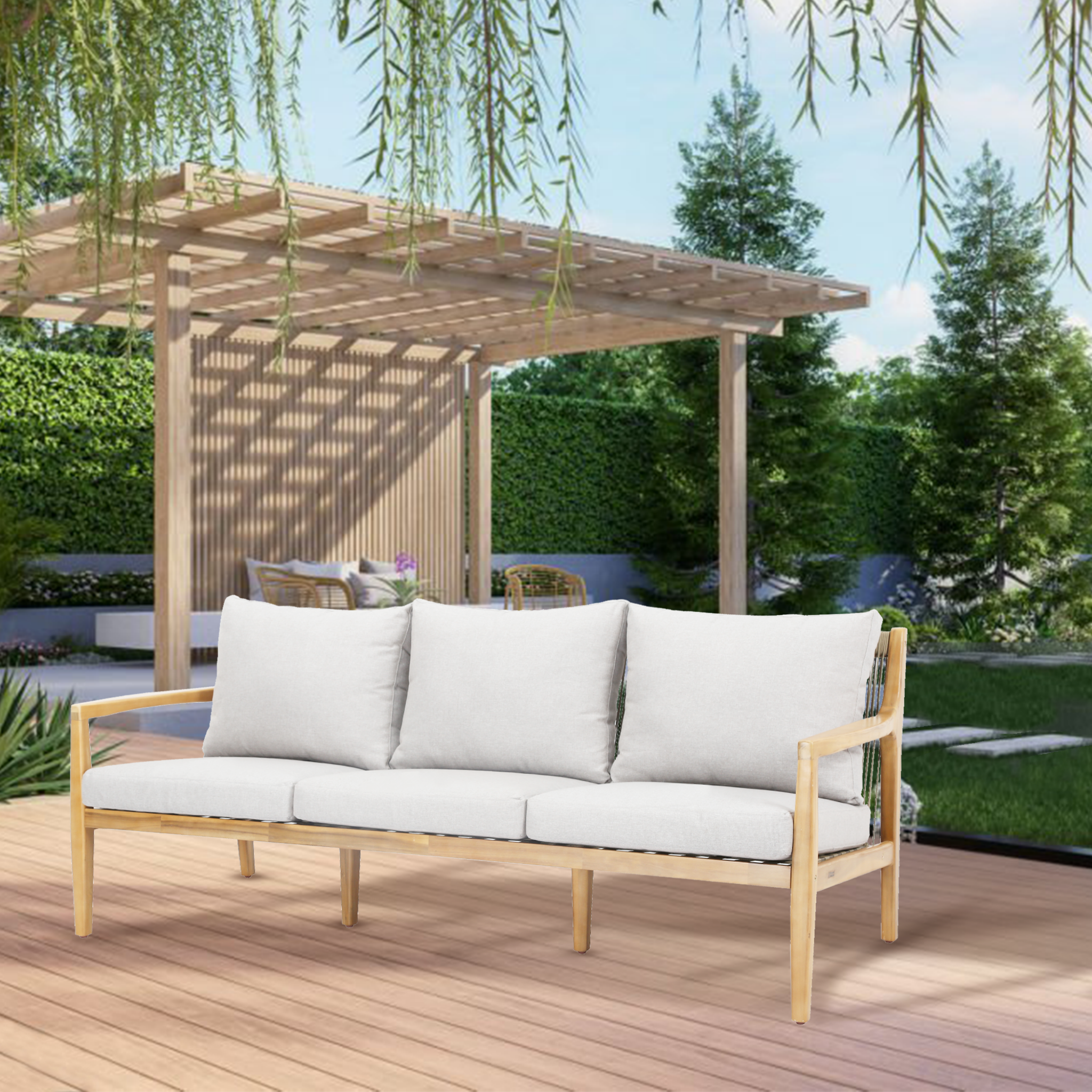 SOLARA Solid Wood 3-Seater Sofa