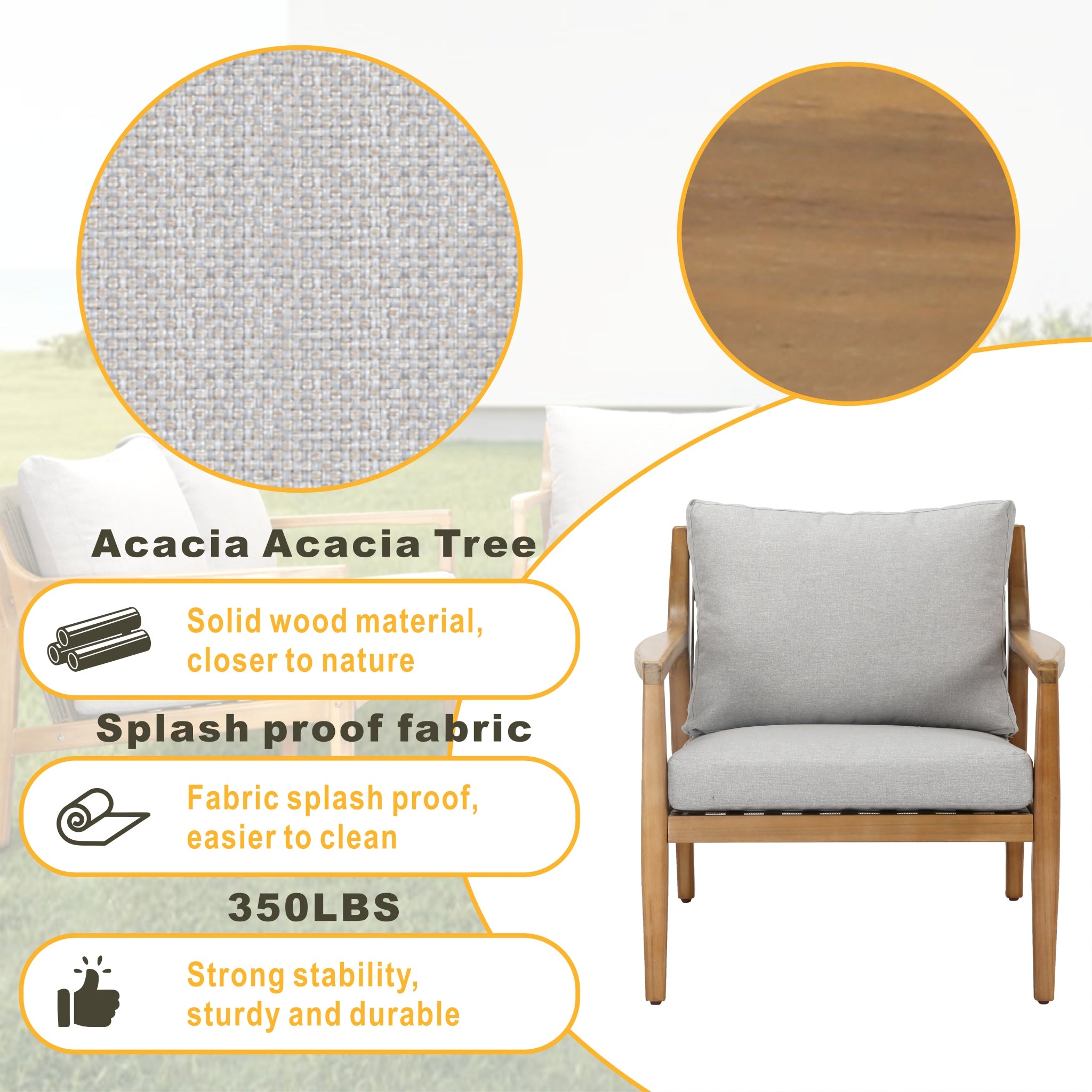 SOLARA Solid Wood 3-Seater Sofa