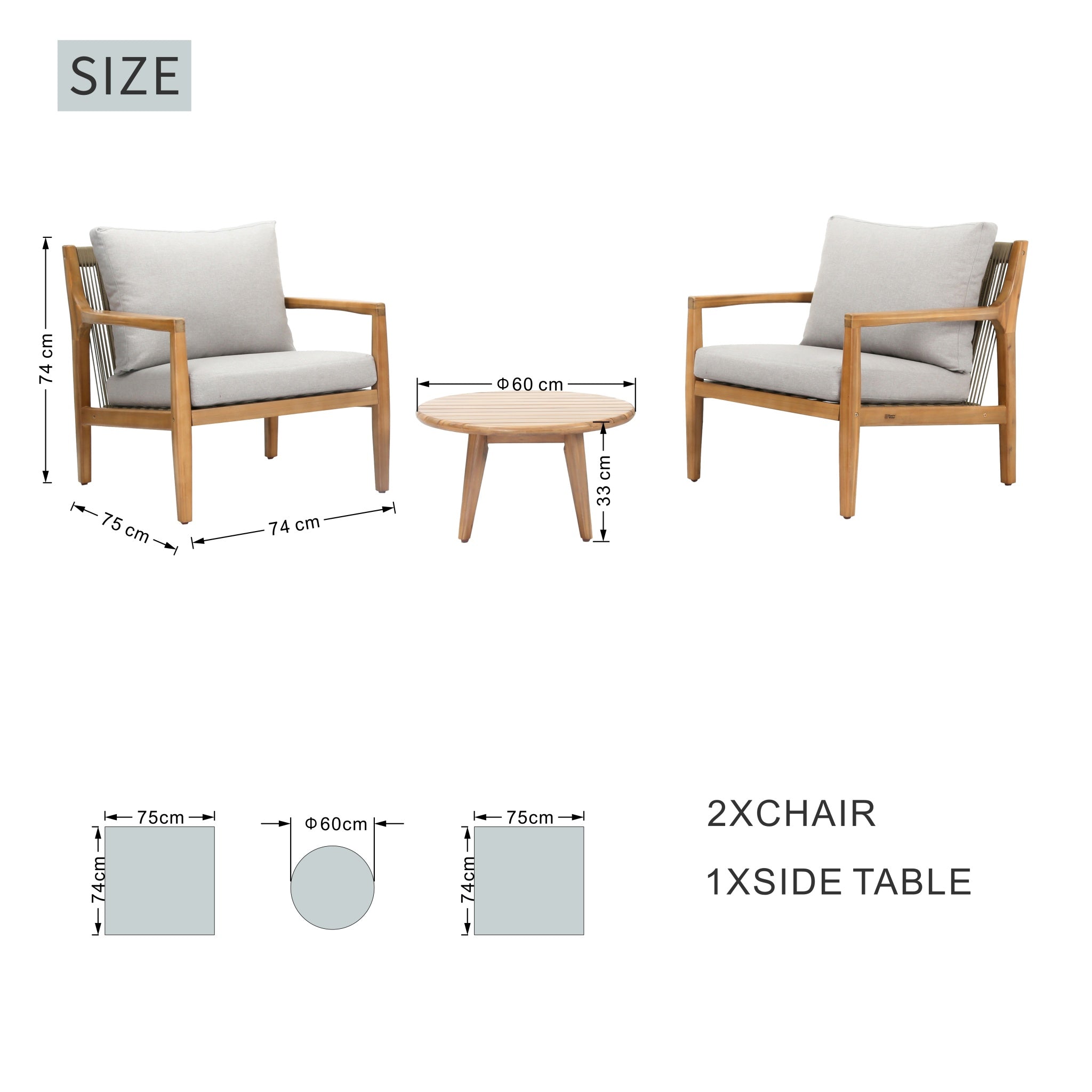 SOLARA Wood Outdoor Bistro Sofa Set – 3-Piece