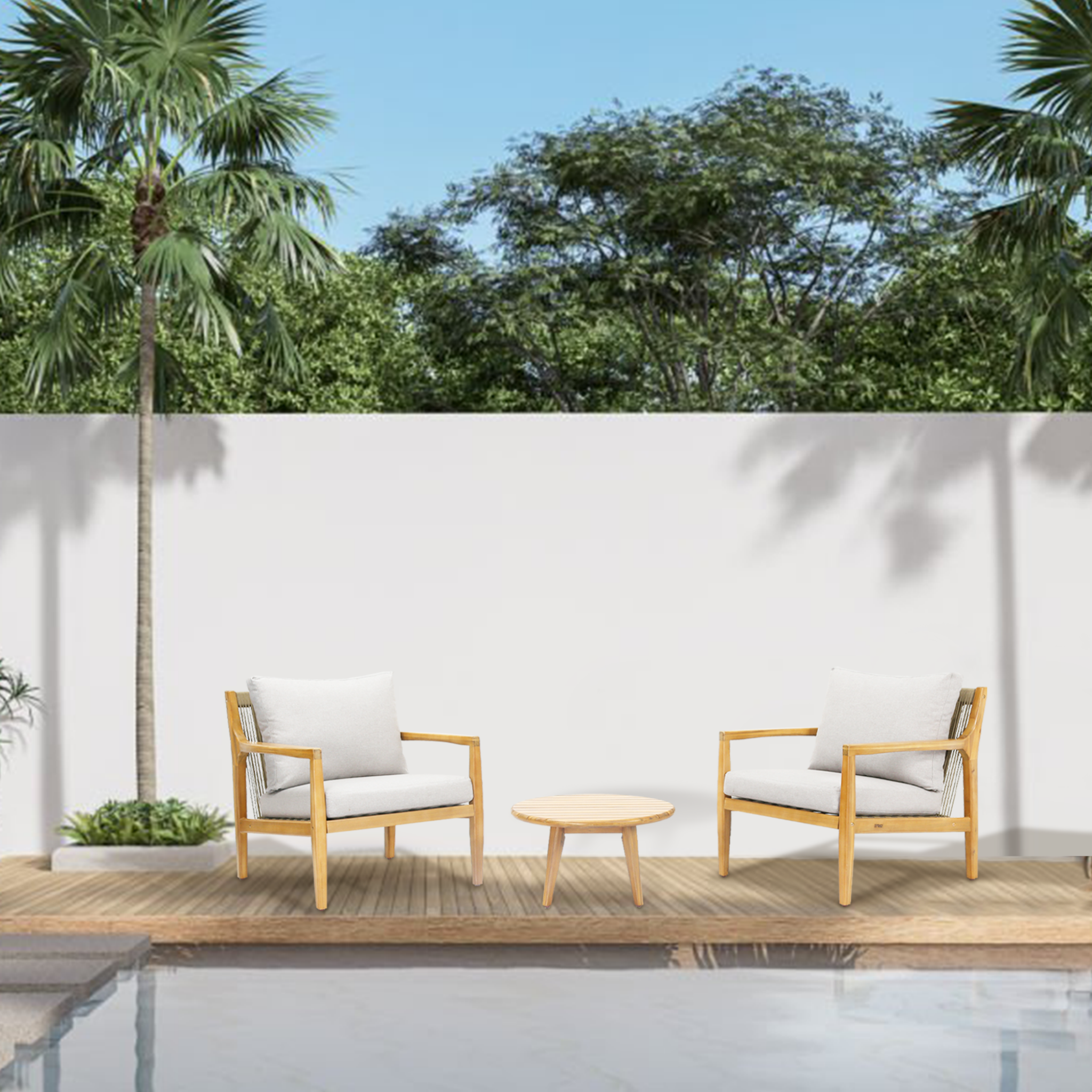 SOLARA Wood Outdoor Bistro Sofa Set – 3-Piece