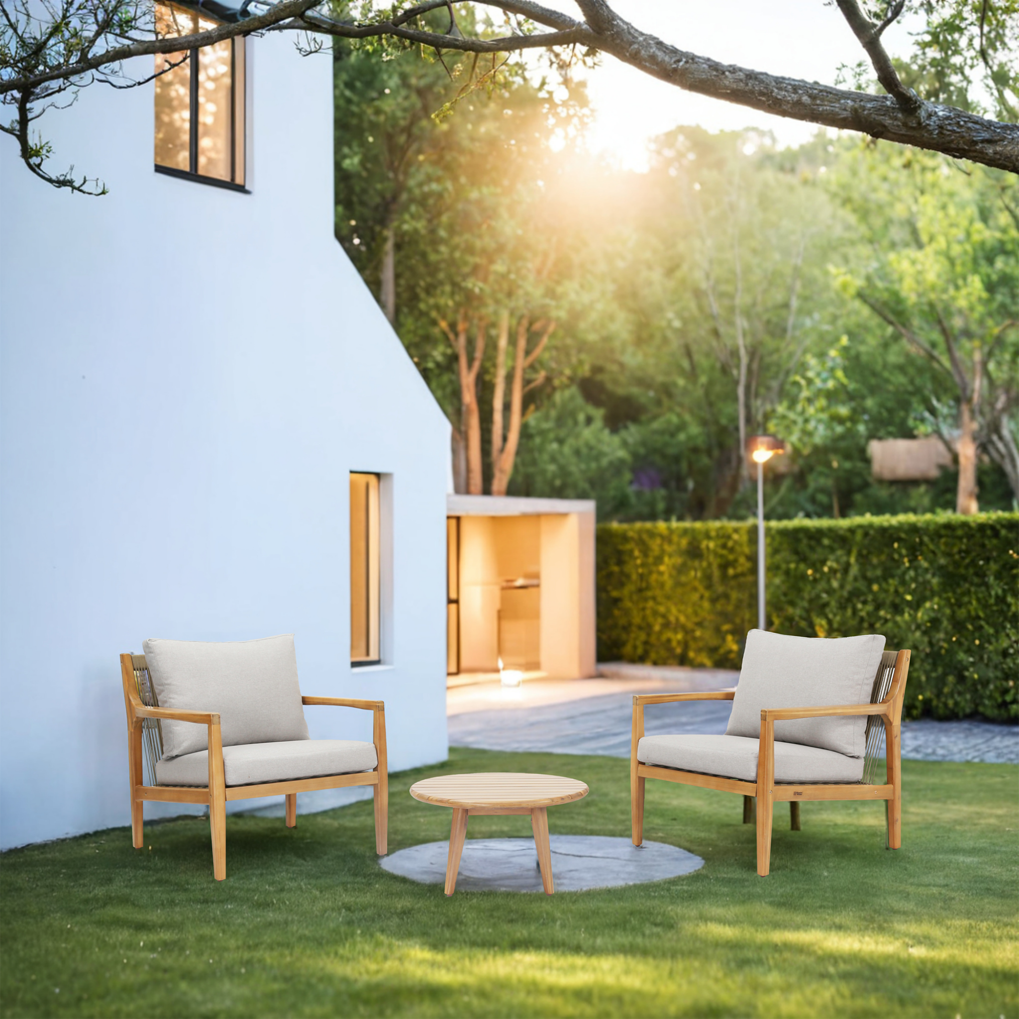SOLARA Wood Outdoor Bistro Sofa Set – 3-Piece