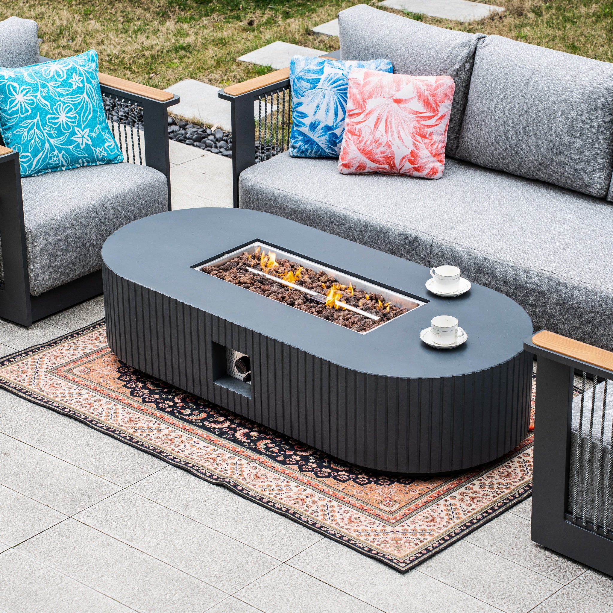 TALARA 5-Seater Aluminium Sofa Set with LYRIN Fire Pit Table